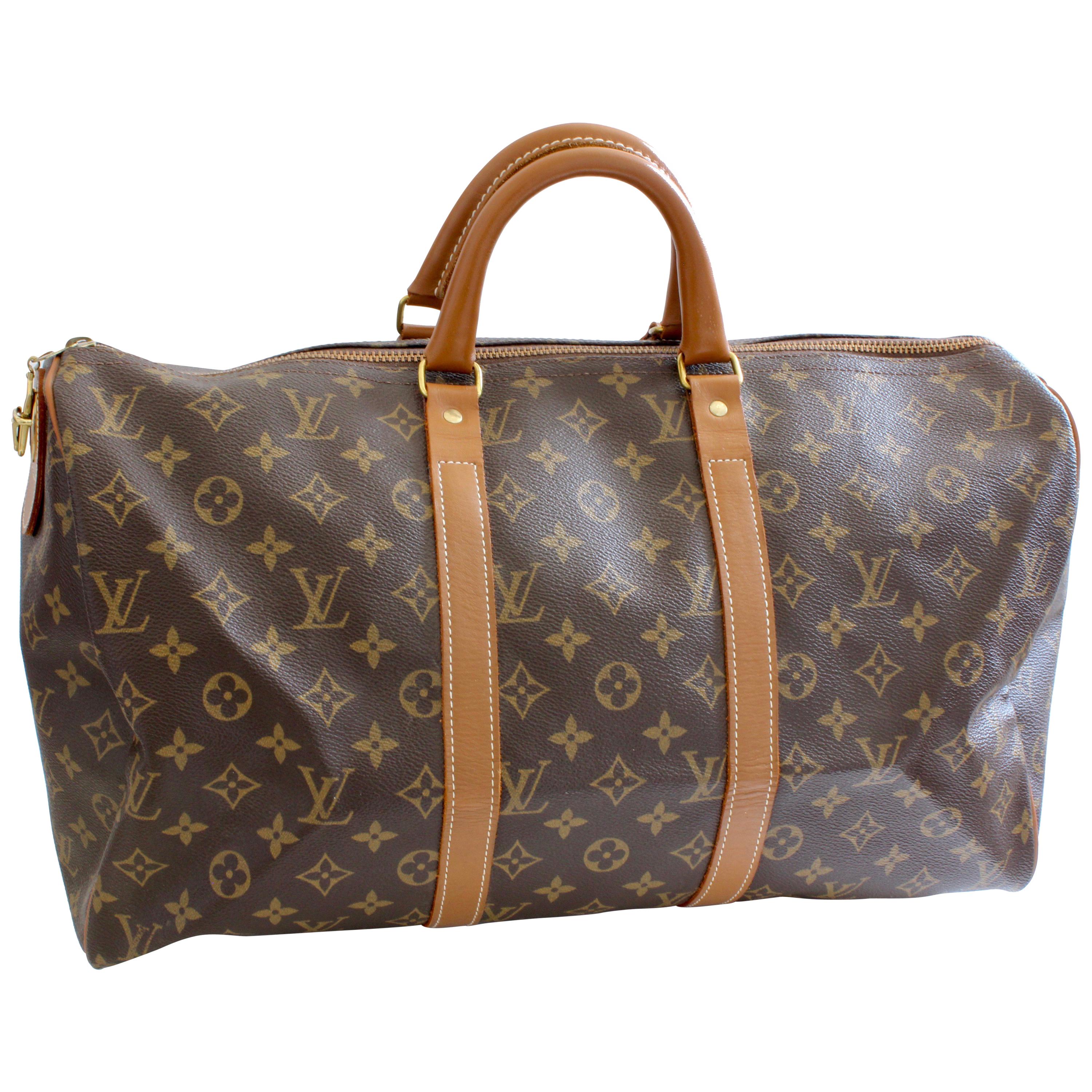 70s Louis Vuitton Monogram Keepall Travel Duffle Bag French Company 45cm Rare
