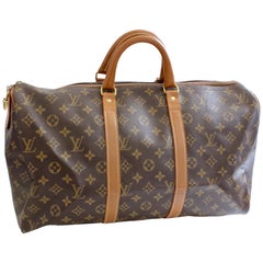 70s Louis Vuitton Monogram Keepall Travel Duffle Bag French Company 45cm Rare