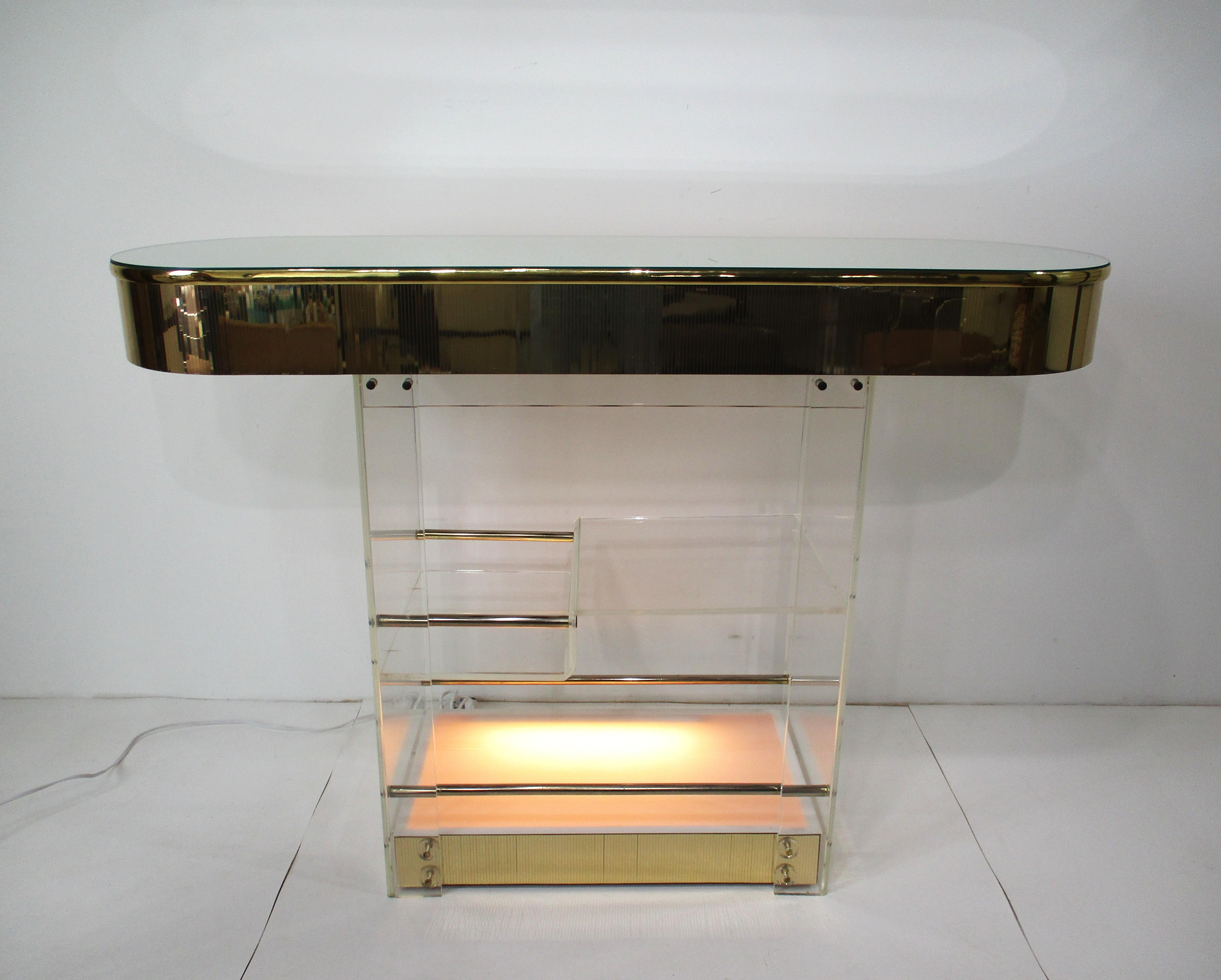 70's Charles Hollis Jones Styled Lucite Bar and Stools by Hill Mfg. For Sale 7