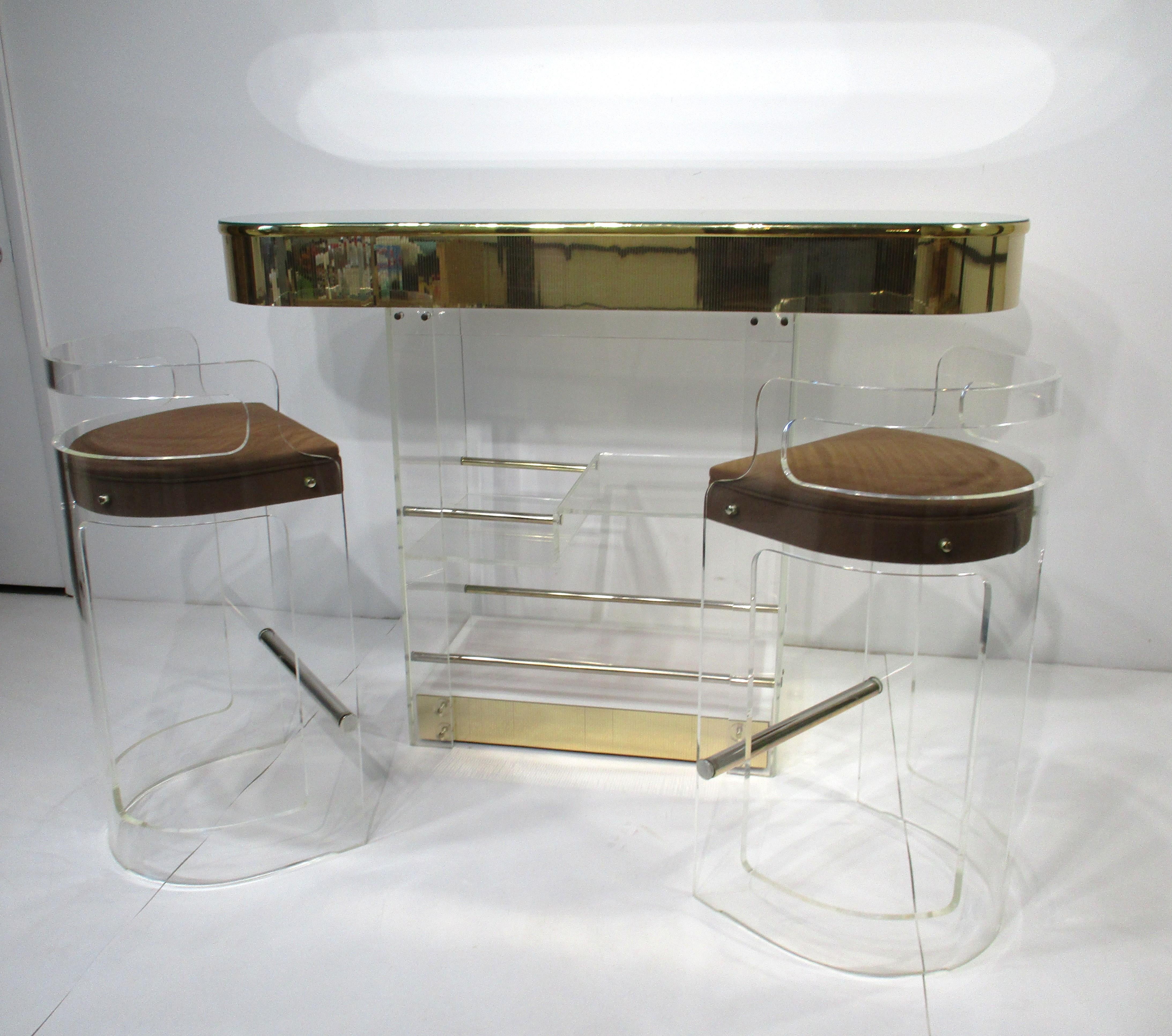 Modern 70's Charles Hollis Jones Styled Lucite Bar and Stools by Hill Mfg. For Sale