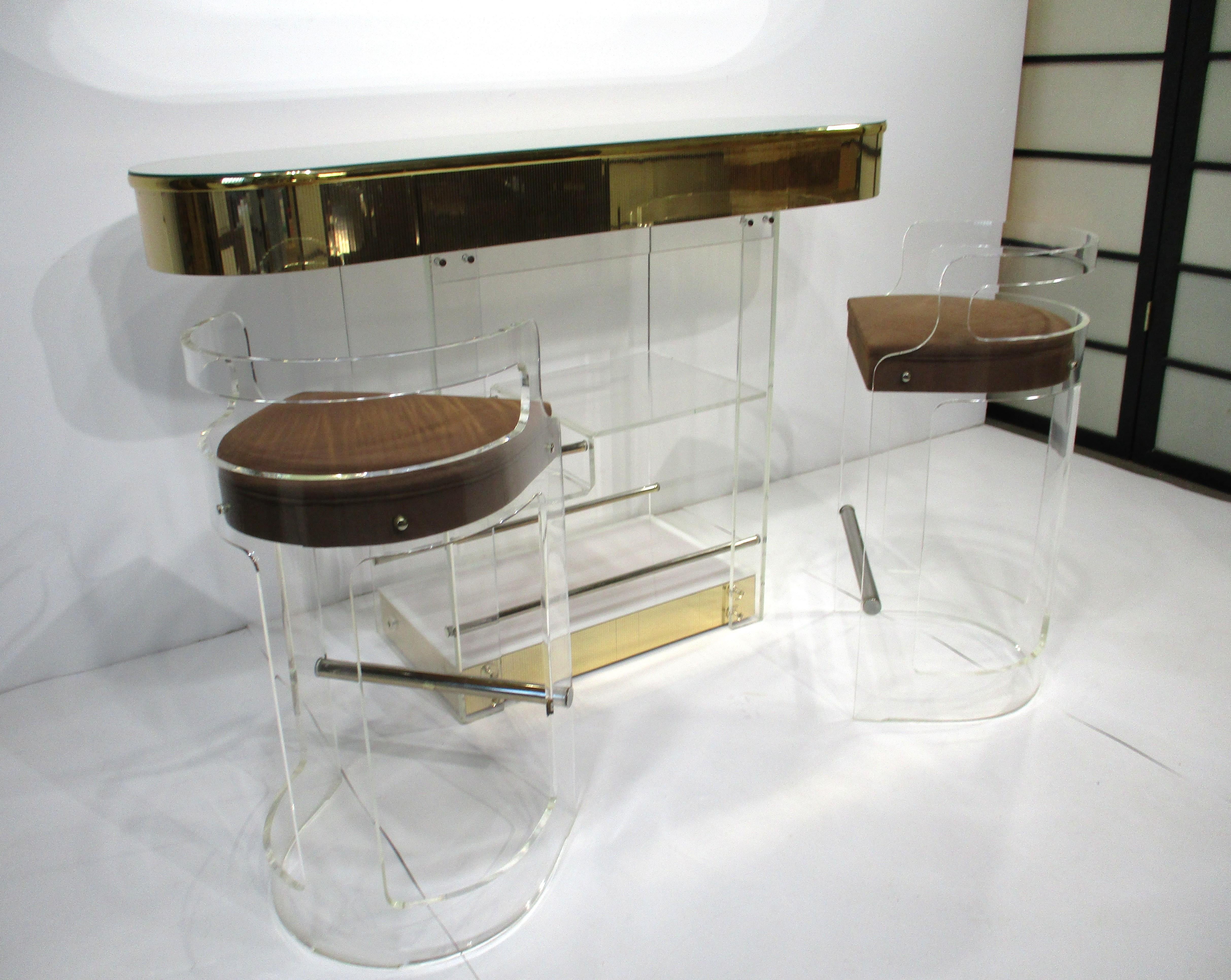 American 70's Charles Hollis Jones Styled Lucite Bar and Stools by Hill Mfg. For Sale