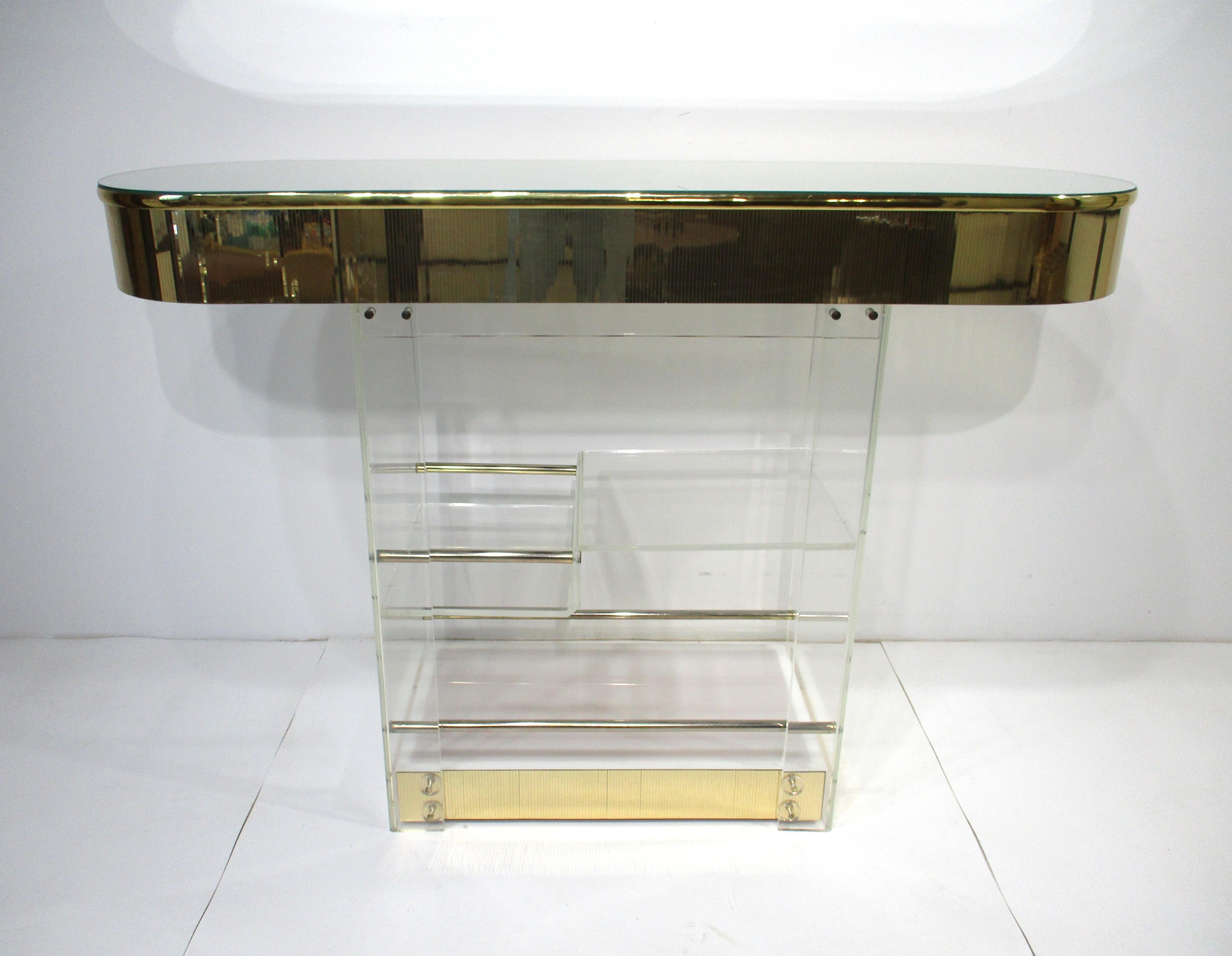 20th Century 70's Charles Hollis Jones Styled Lucite Bar and Stools by Hill Mfg. For Sale