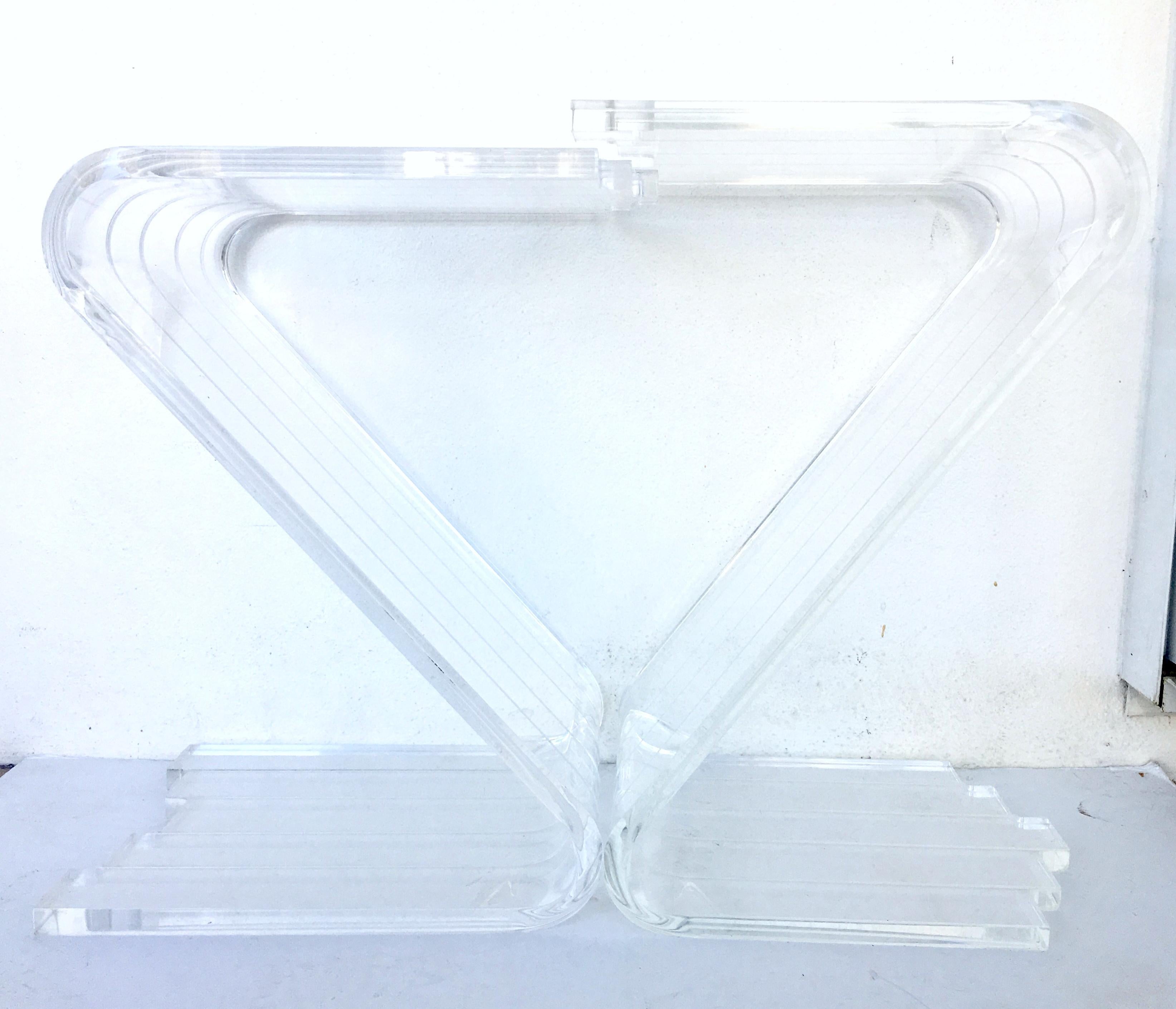 American 70's Lucite Pair Of  Slab Carved 