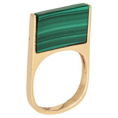 70s Malachite Square Stacking Ring Vintage 14k Yellow Gold Sz 5 Stacking Band