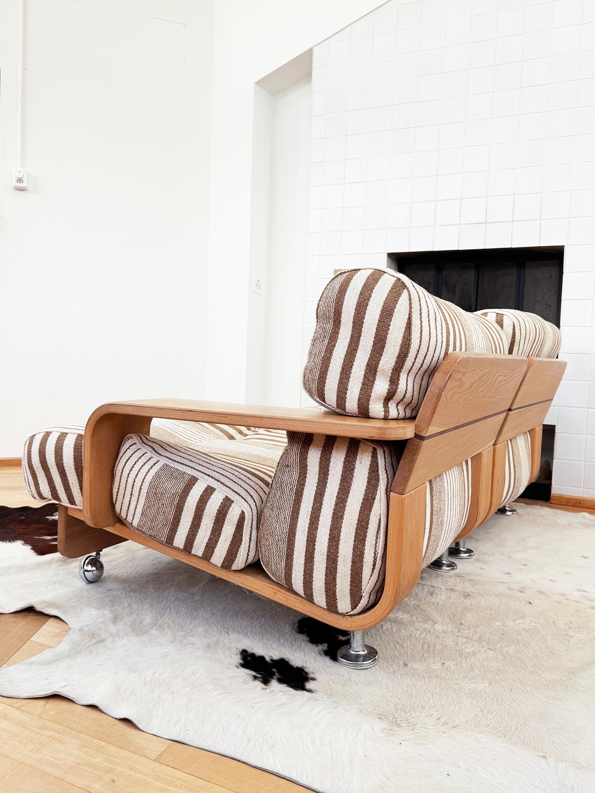 Sofá Loveseat de dos plazas de roble estilo Mario Bellini Cassina 