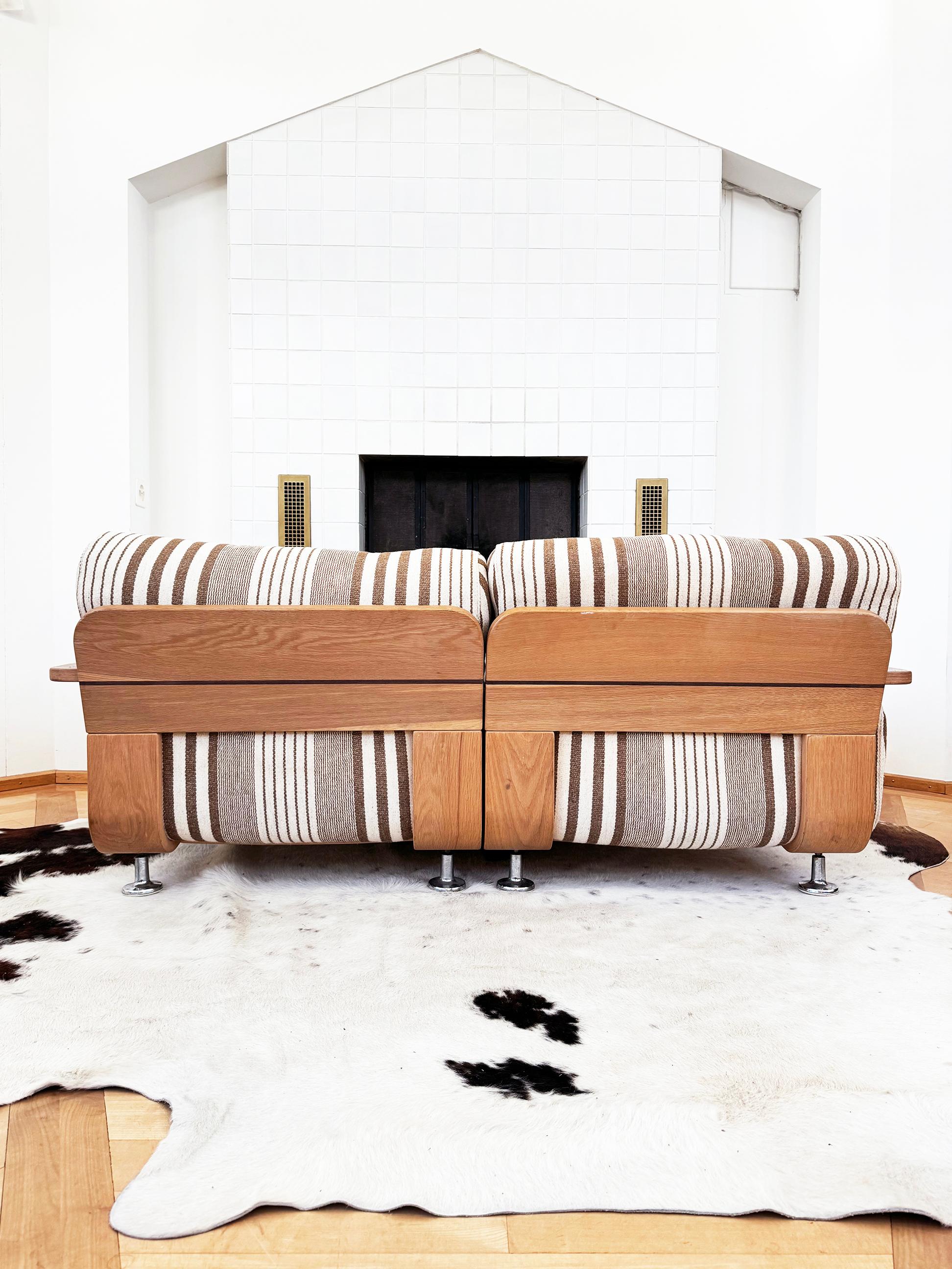 Sofá Loveseat de dos plazas de roble estilo Mario Bellini Cassina 