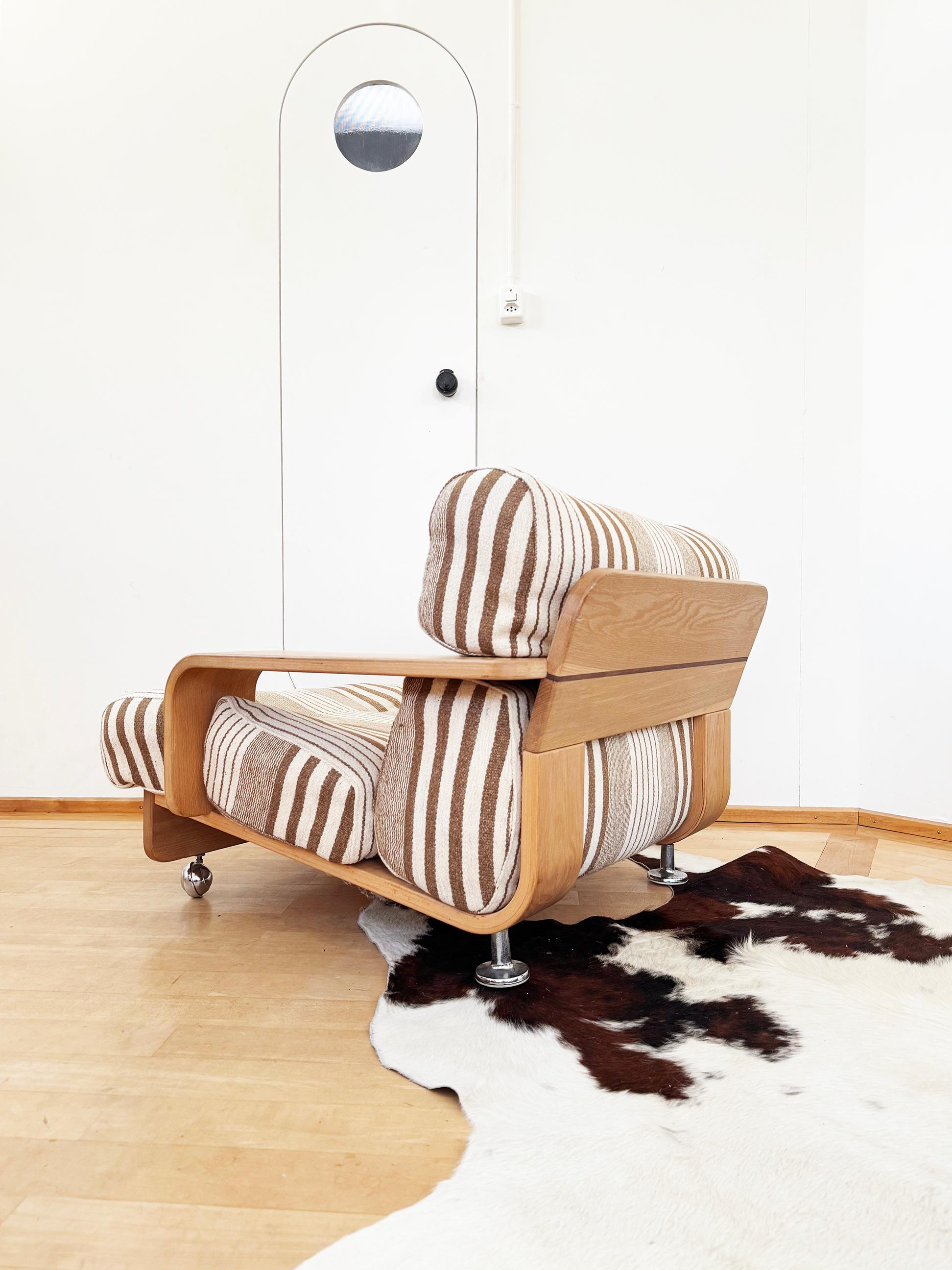 Sofá Loveseat de dos plazas de roble estilo Mario Bellini Cassina 