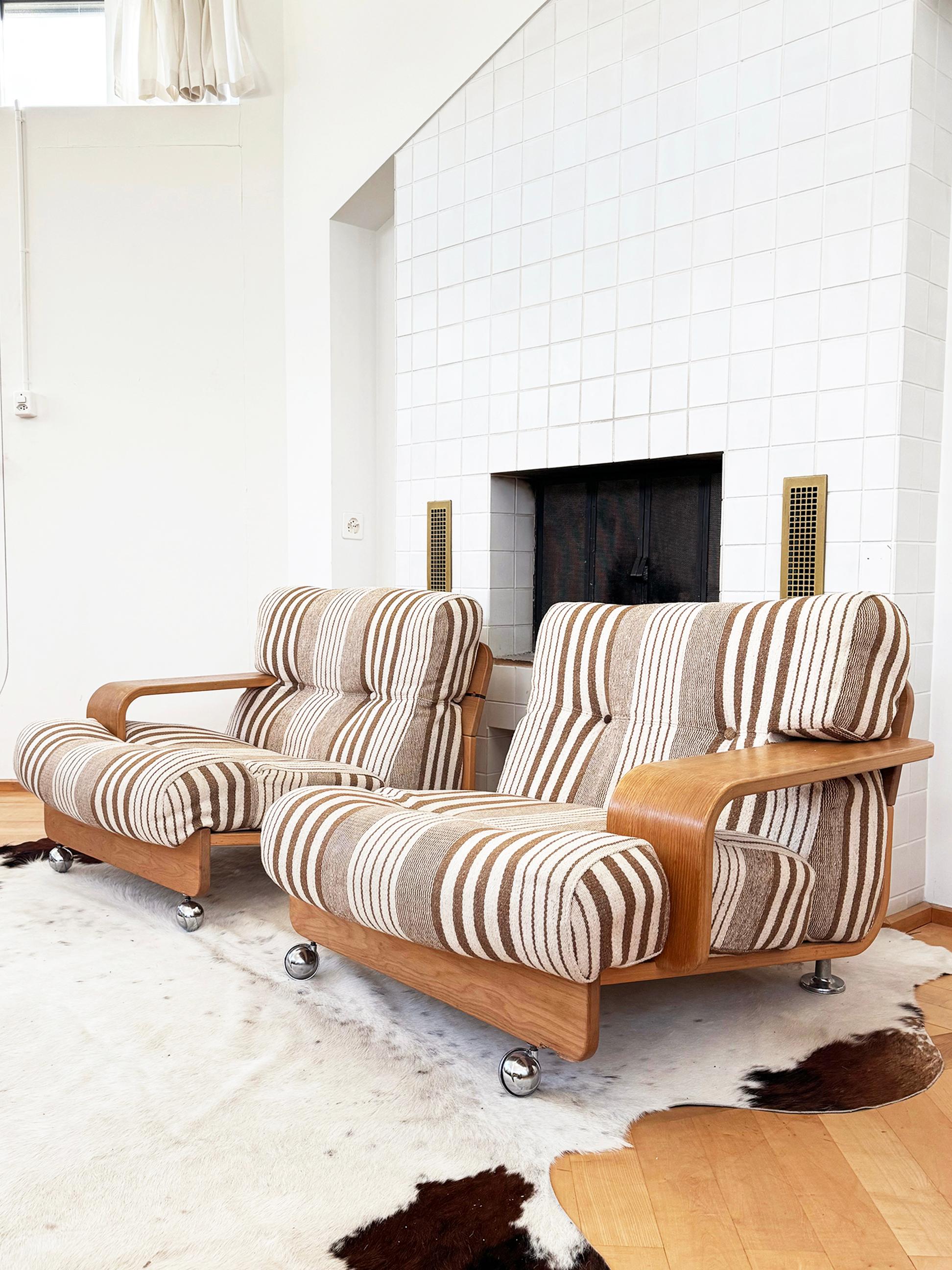 Sofá Loveseat de dos plazas de roble estilo Mario Bellini Cassina 