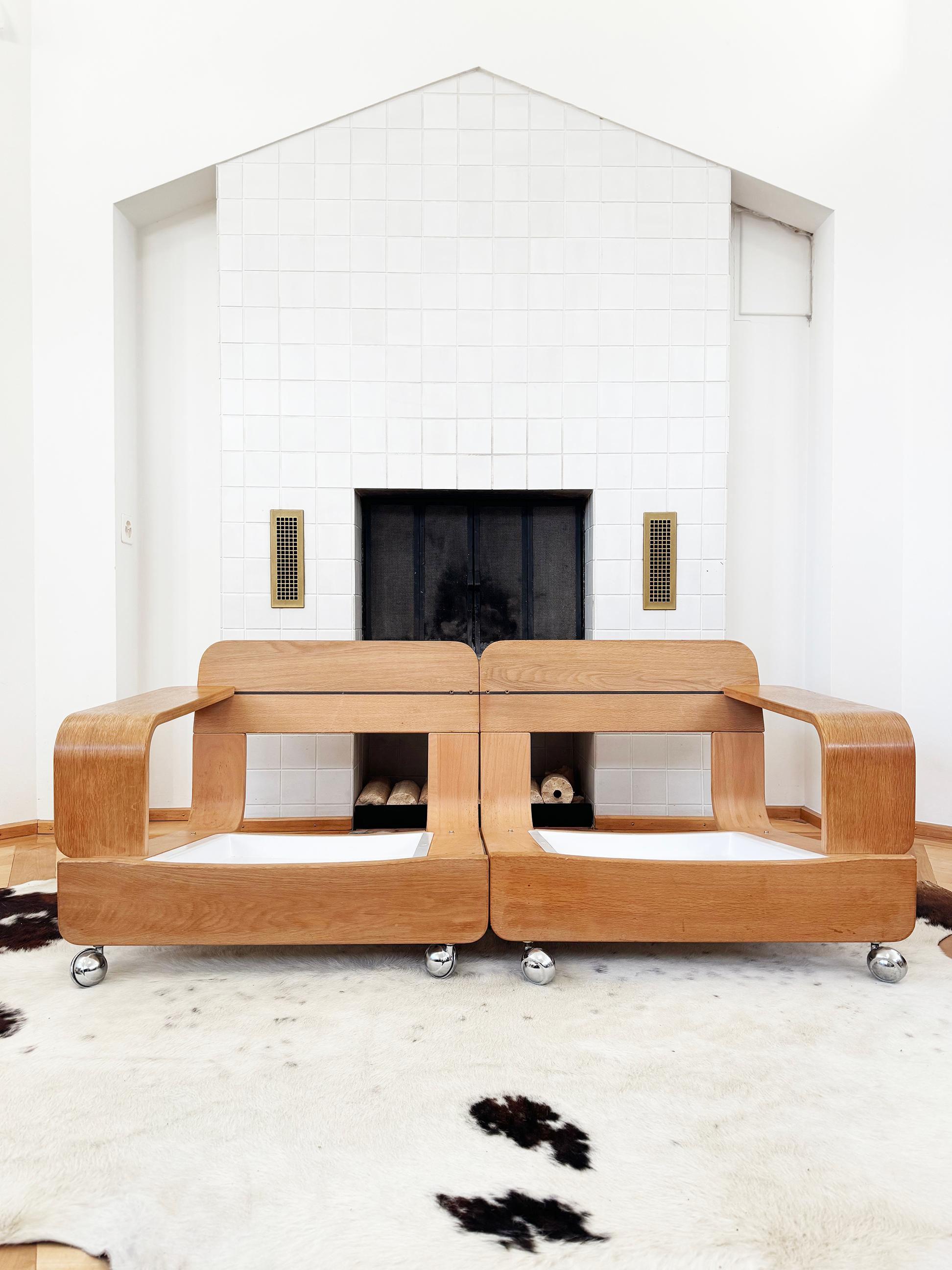 Sofá Loveseat de dos plazas de roble estilo Mario Bellini Cassina 