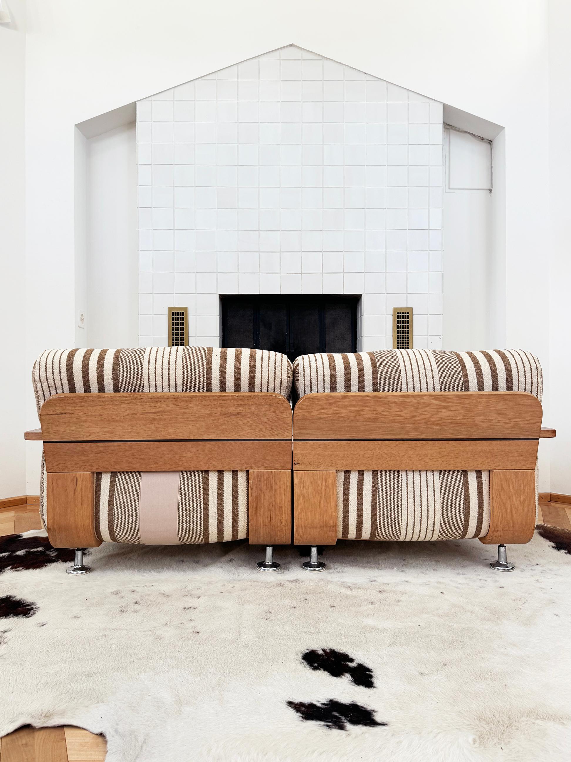 Sofá Loveseat de dos plazas de roble estilo Mario Bellini Cassina 