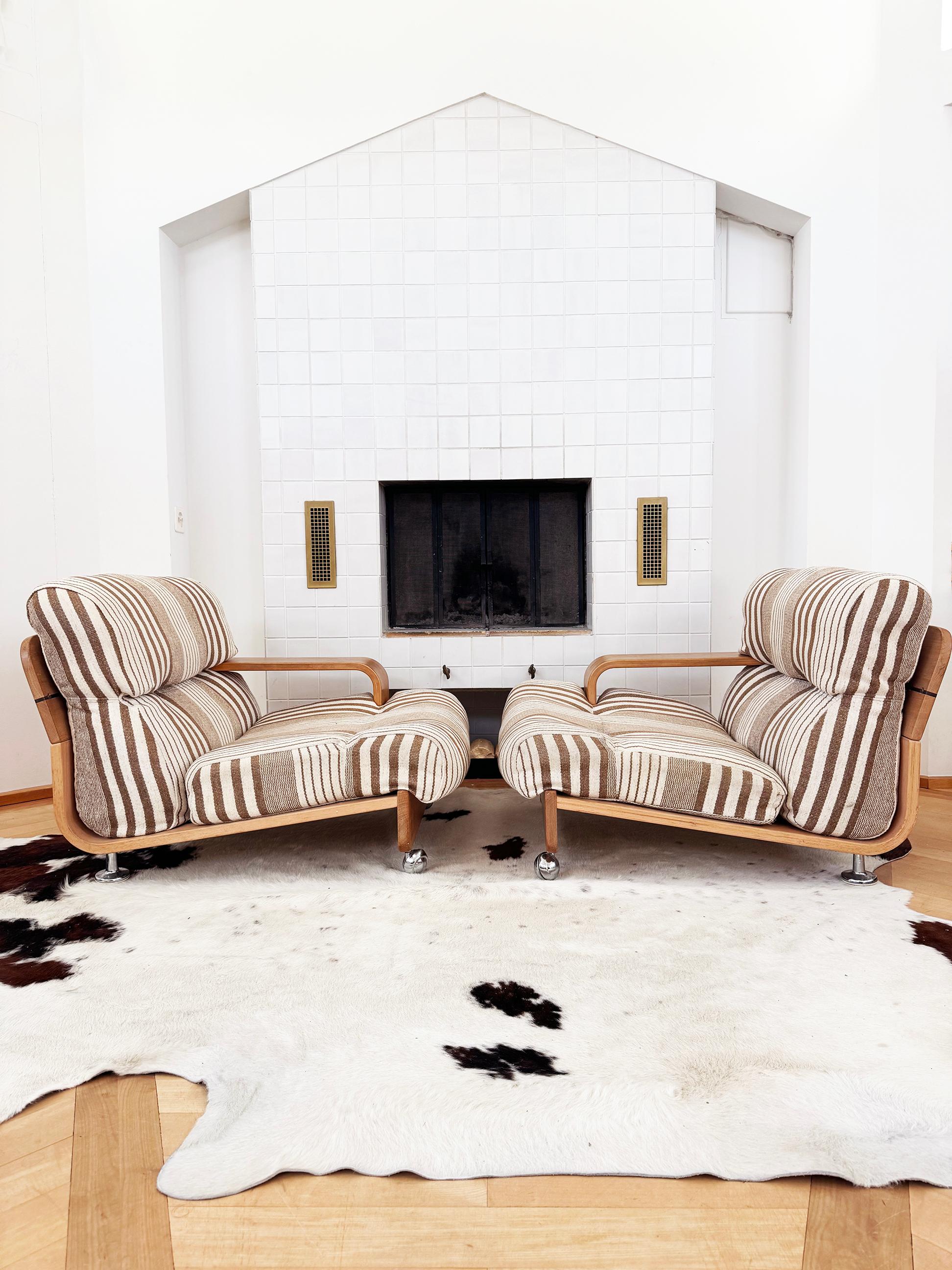 Sofá Loveseat de dos plazas de roble estilo Mario Bellini Cassina 