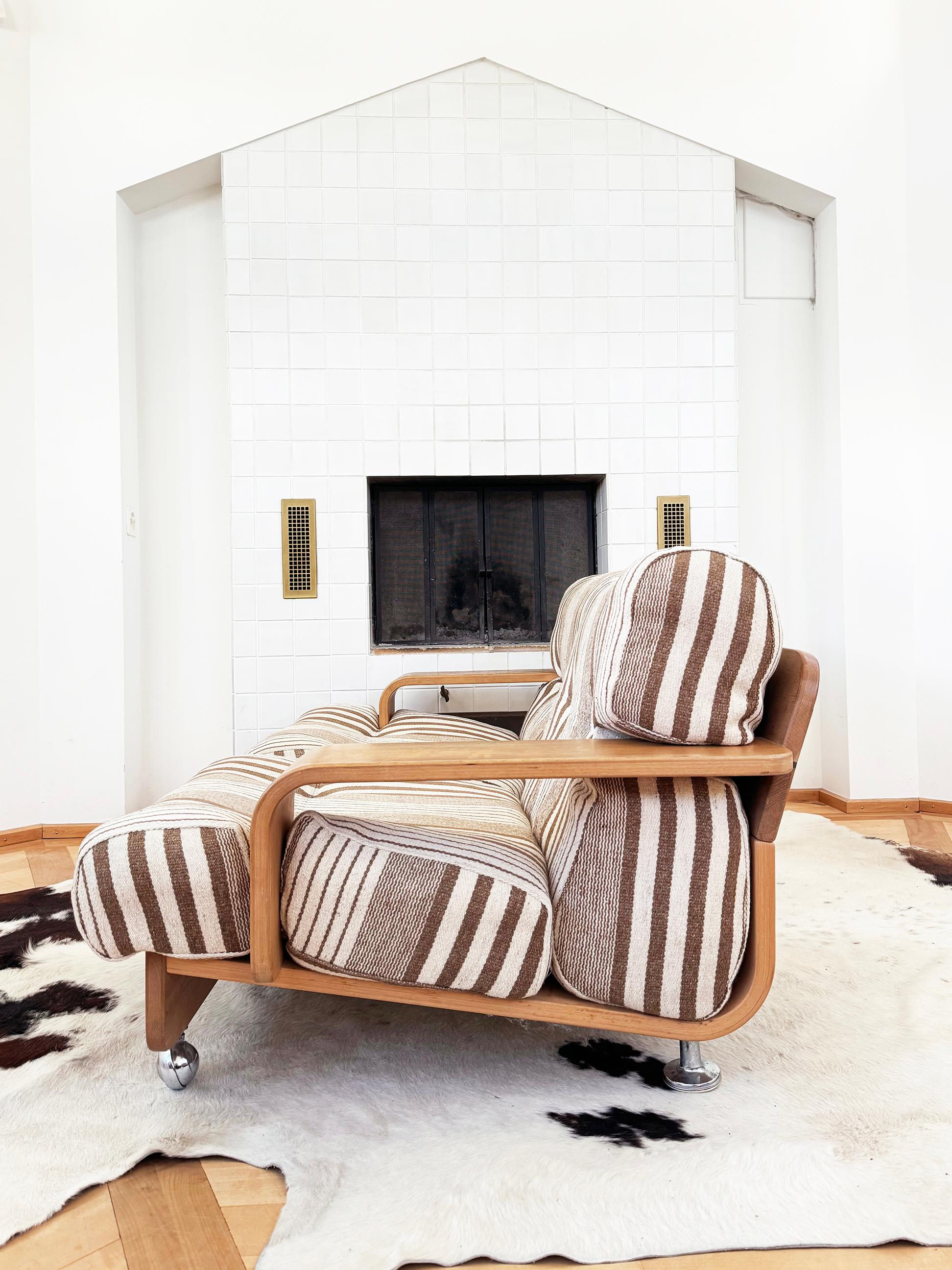 Sofá Loveseat de dos plazas de roble estilo Mario Bellini Cassina 