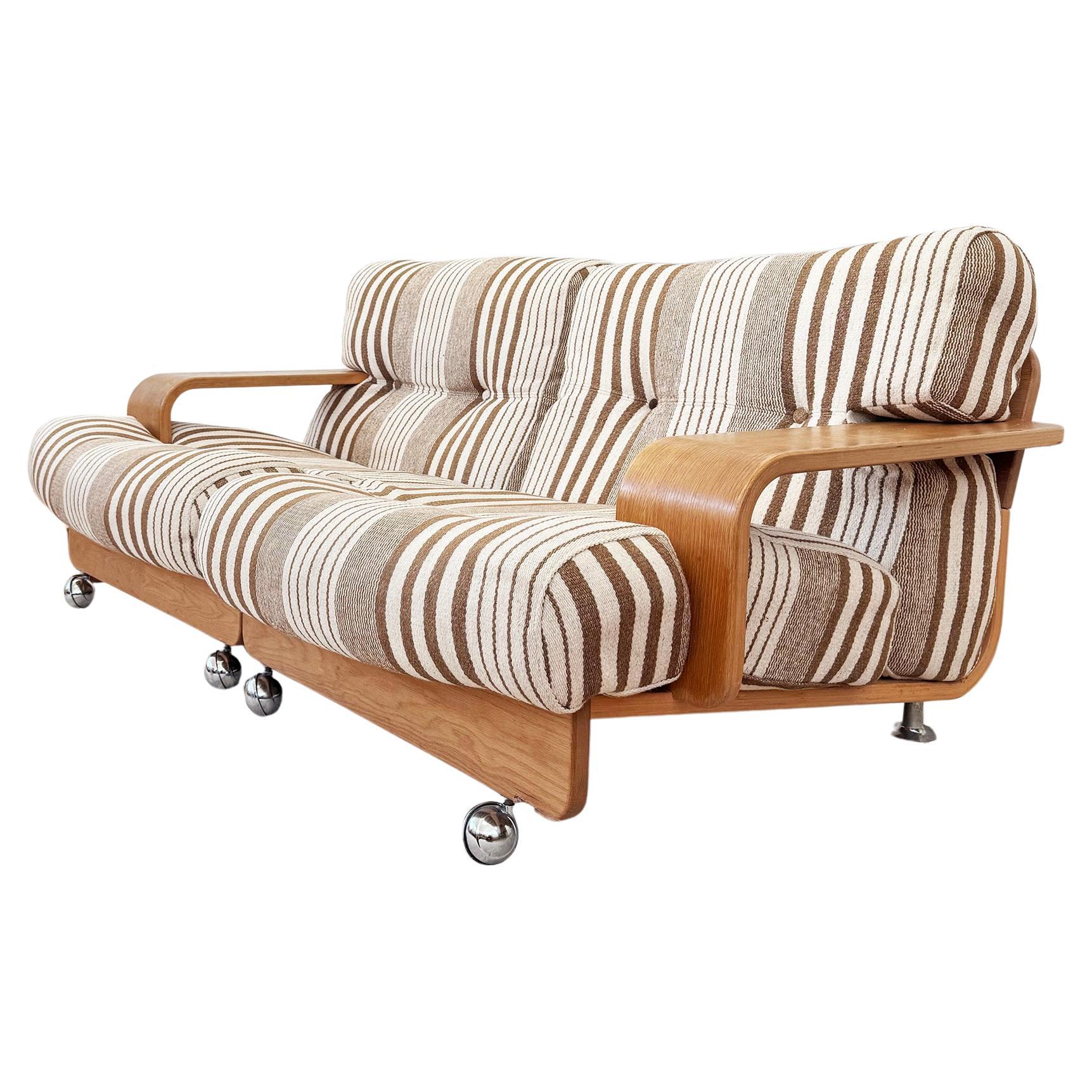 Sofá Loveseat de dos plazas de roble estilo Mario Bellini Cassina "Pianura" de los años 70 (1 de 2)