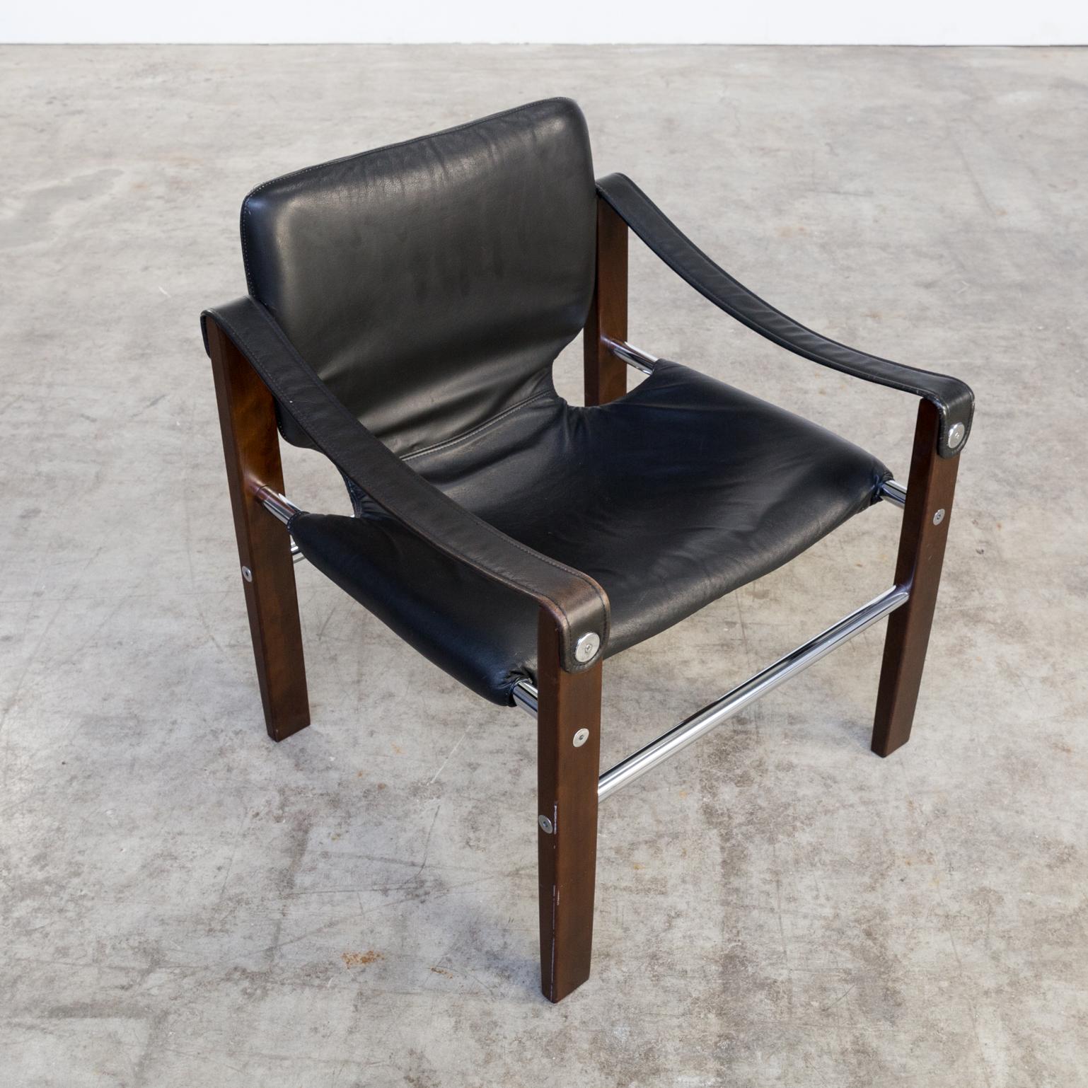 1970s Maurice Burke ‘Chelsea’ Black Leather Fauteuil/Safari Chair for Pozza Set For Sale 3