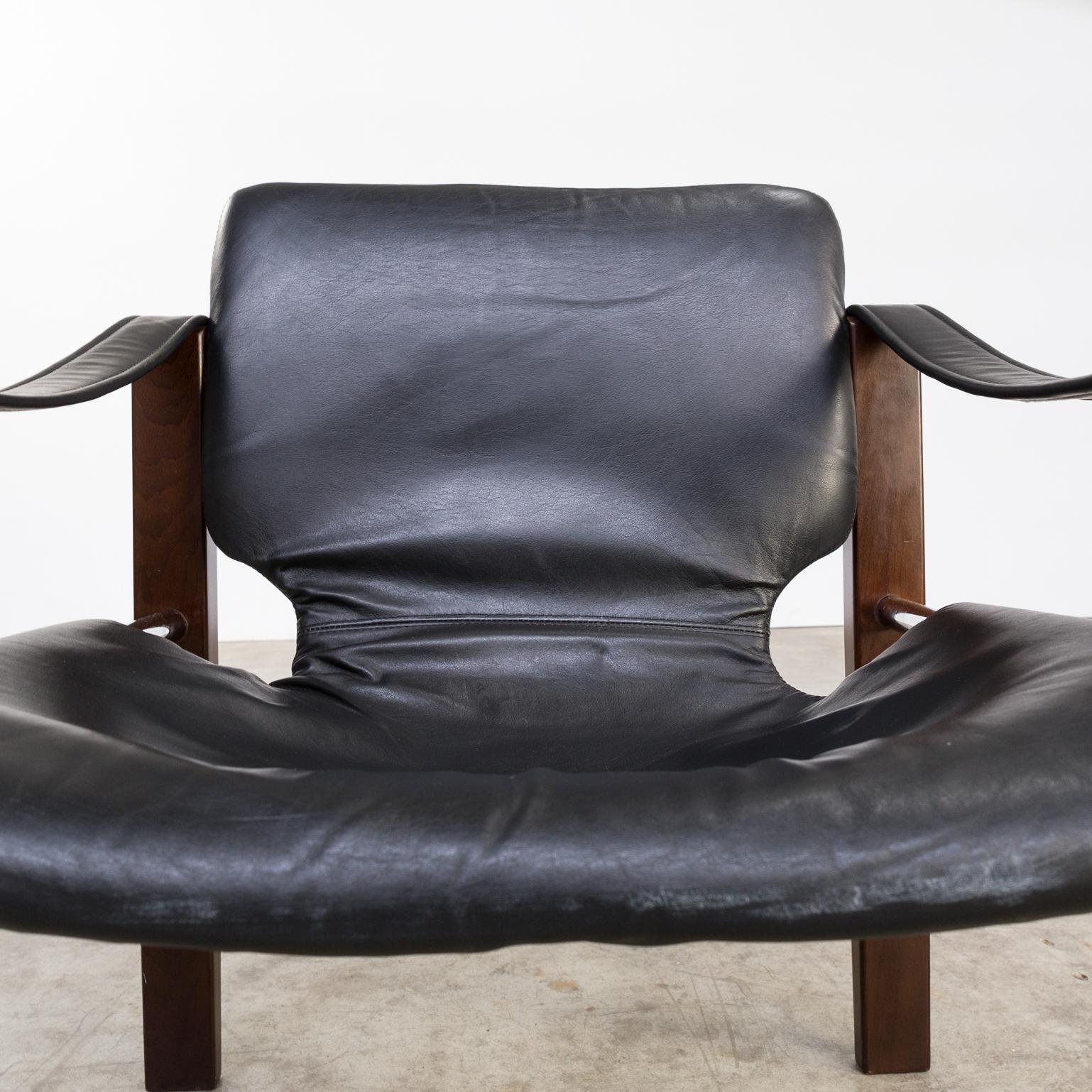 1970s Maurice Burke ‘Chelsea’ Black Leather Fauteuil/Safari Chair for Pozza Set 4