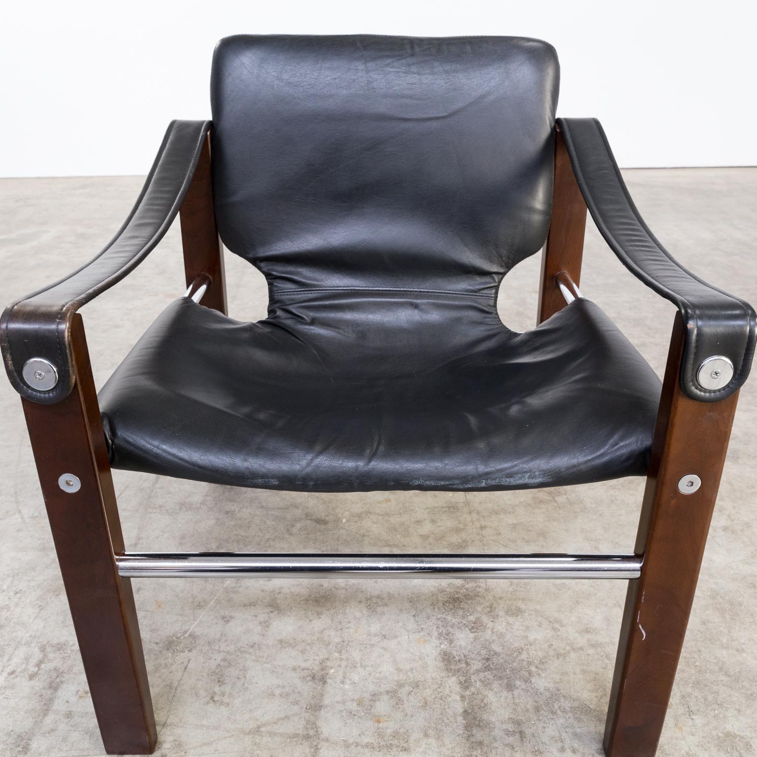 1970s Maurice Burke ‘Chelsea’ Black Leather Fauteuil/Safari Chair for Pozza Set 5