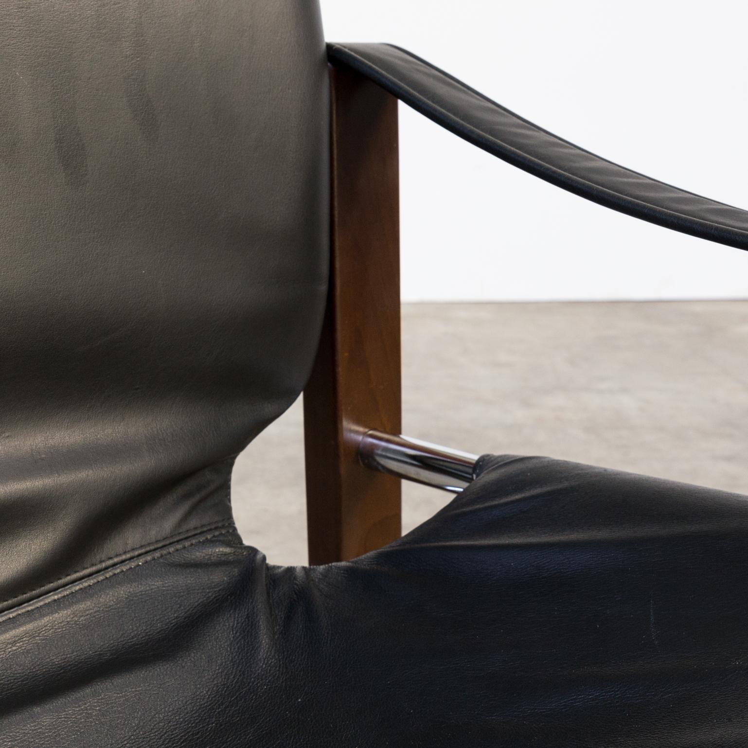 1970s Maurice Burke ‘Chelsea’ Black Leather Fauteuil/Safari Chair for Pozza Set For Sale 5