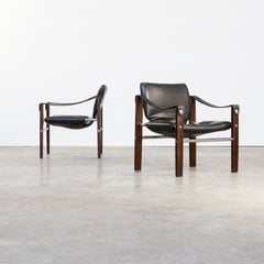 1970s Maurice Burke ‘Chelsea’ Black Leather Fauteuil/Safari Chair for Pozza Set