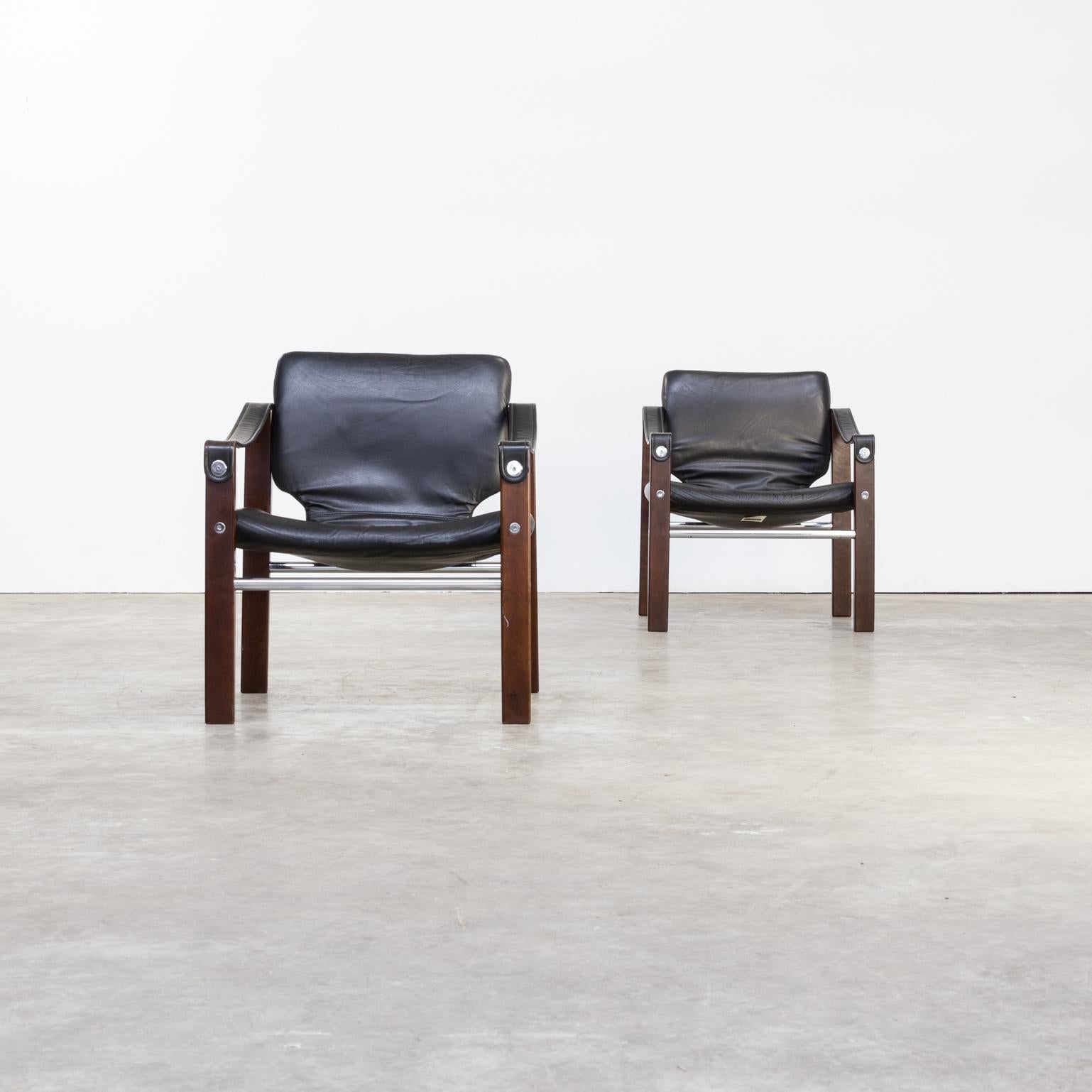 Brazilian 1970s Maurice Burke ‘Chelsea’ Black Leather Fauteuil/Safari Chair for Pozza Set