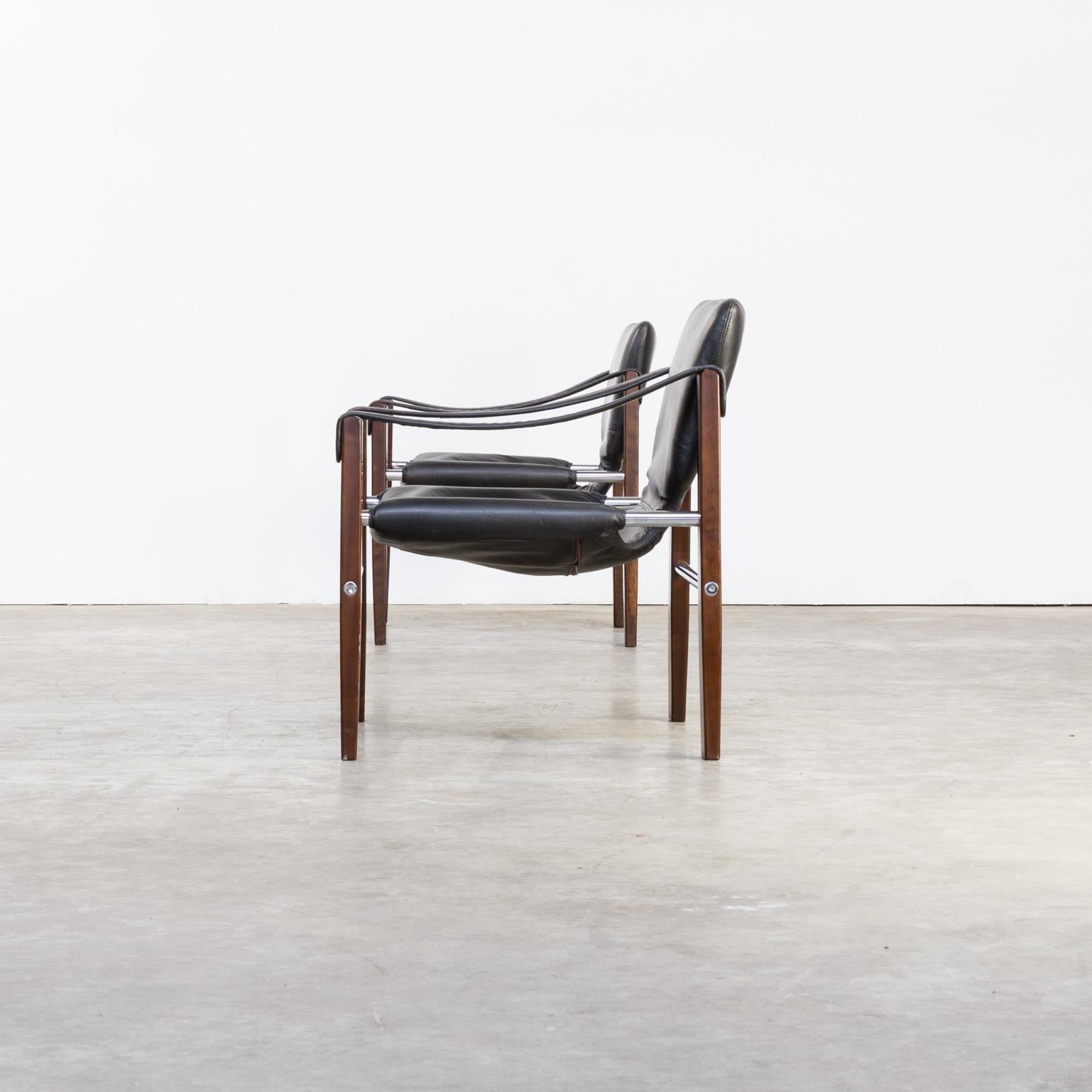 Mid-20th Century 1970s Maurice Burke ‘Chelsea’ Black Leather Fauteuil/Safari Chair for Pozza Set