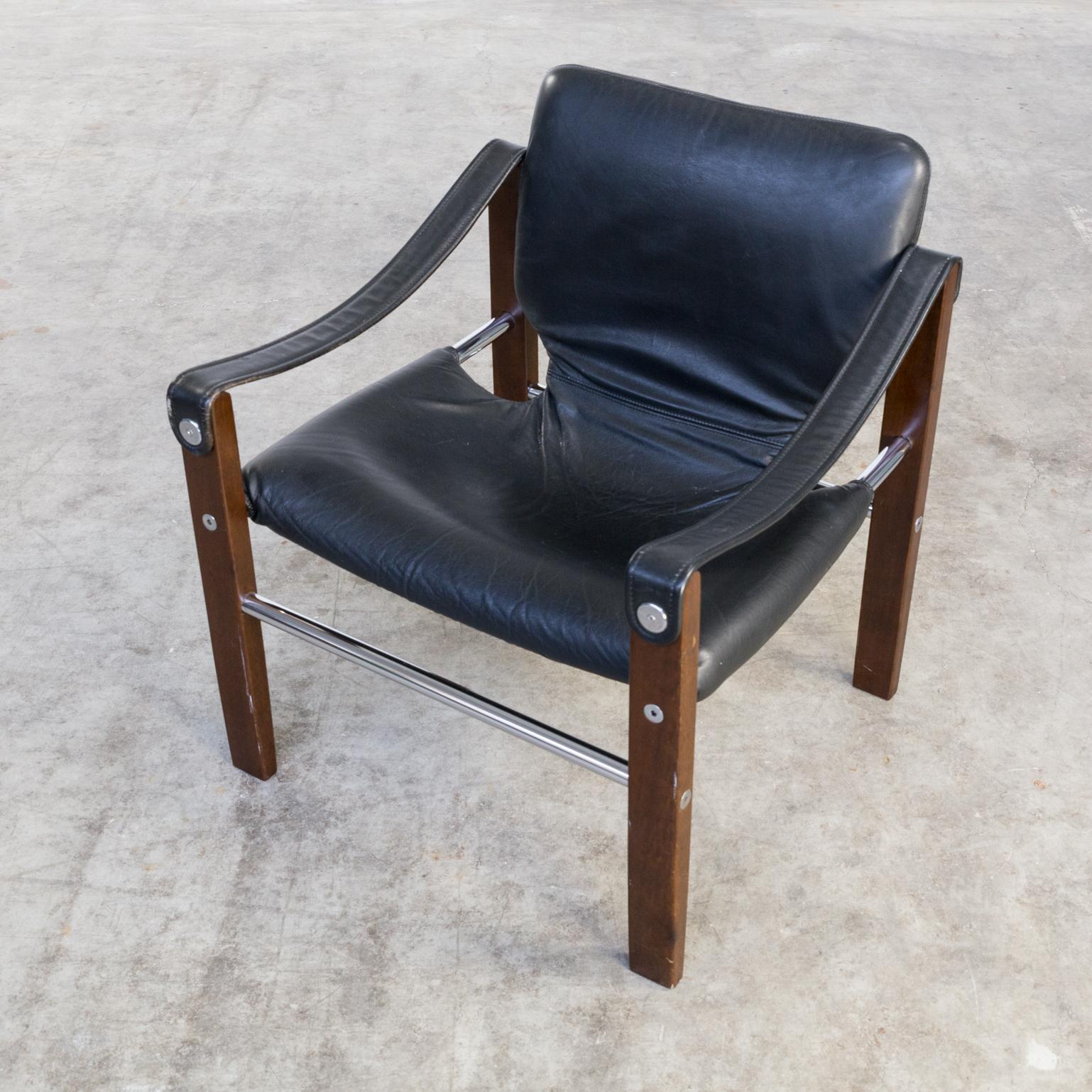 1970s Maurice Burke ‘Chelsea’ Black Leather Fauteuil/Safari Chair for Pozza Set For Sale 1