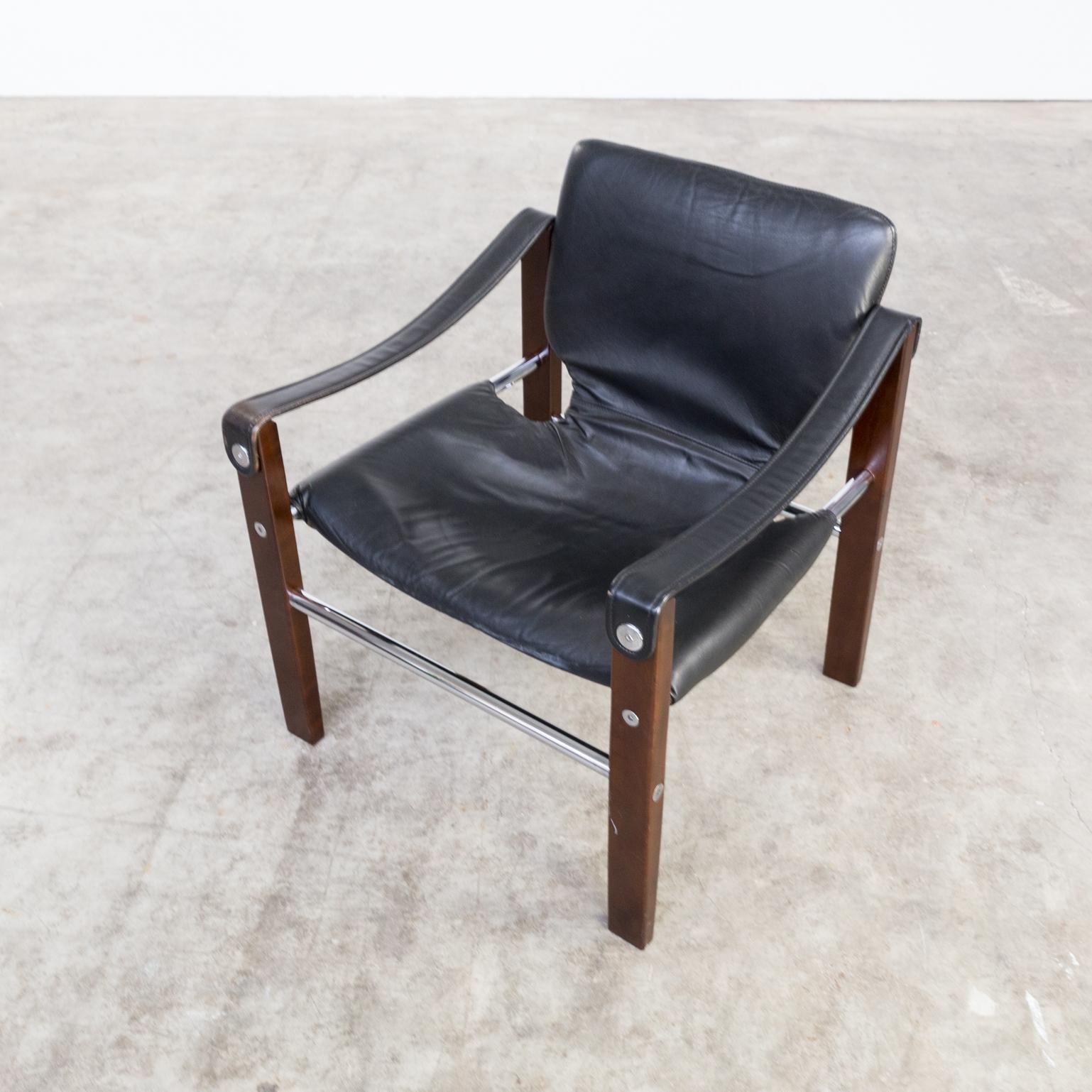 1970s Maurice Burke ‘Chelsea’ Black Leather Fauteuil/Safari Chair for Pozza Set 2