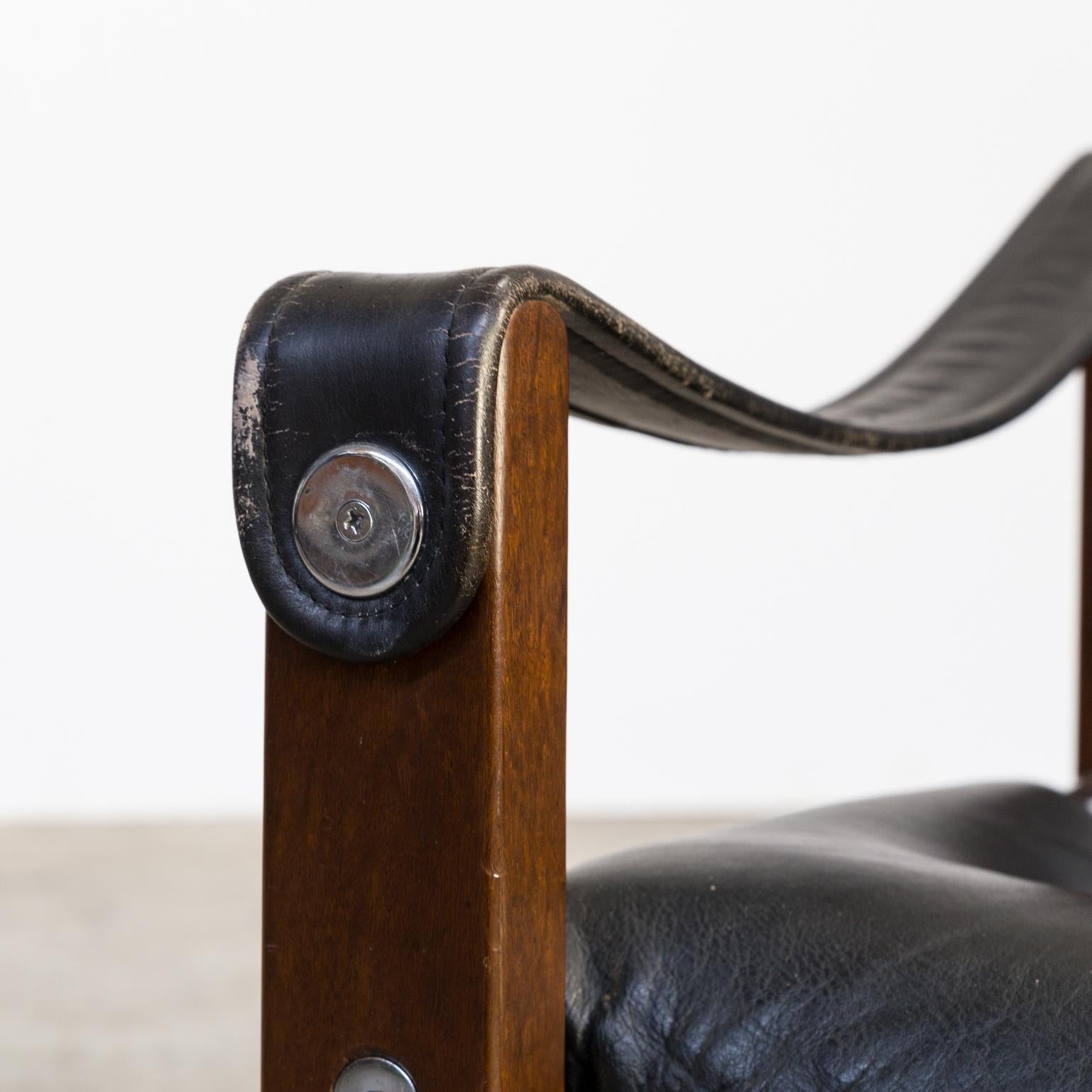 1970s Maurice Burke ‘Chelsea’ Black Leather Fauteuil/Safari Chair for Pozza Set For Sale 2