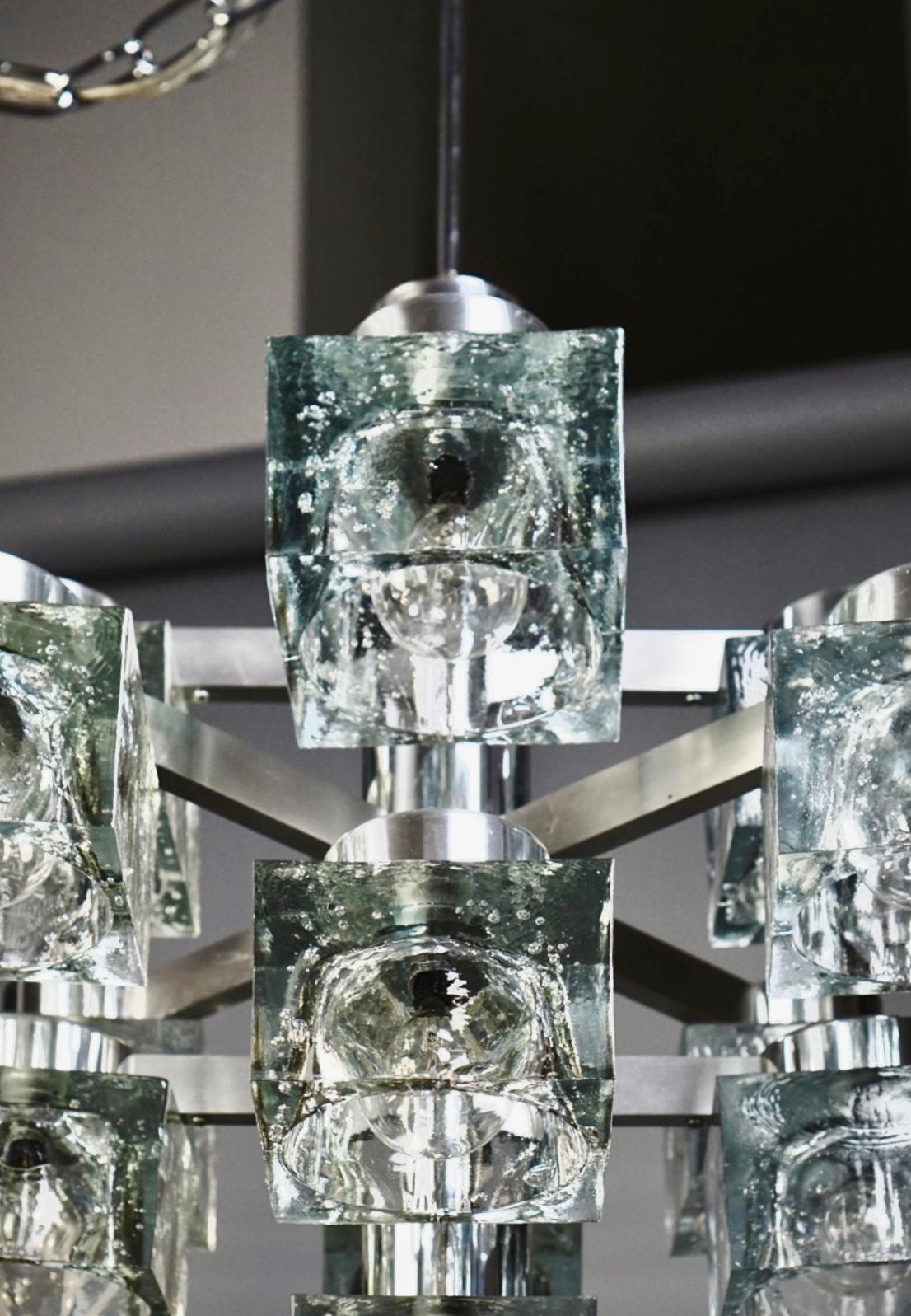 70s MCM Gaetano Sciolari 9 Light Chrome Ice Cube Chandelier Lightolier Italy For Sale 3