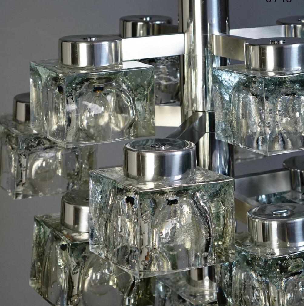 70s MCM Gaetano Sciolari 9 Light Chrome Ice Cube Chandelier Lightolier Italy For Sale 5