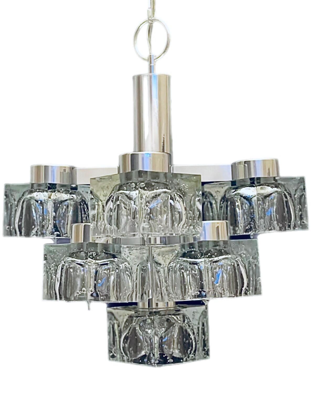 70s MCM Gaetano Sciolari 9 Light Chrome Ice Cube Chandelier Lightolier Italy For Sale 9