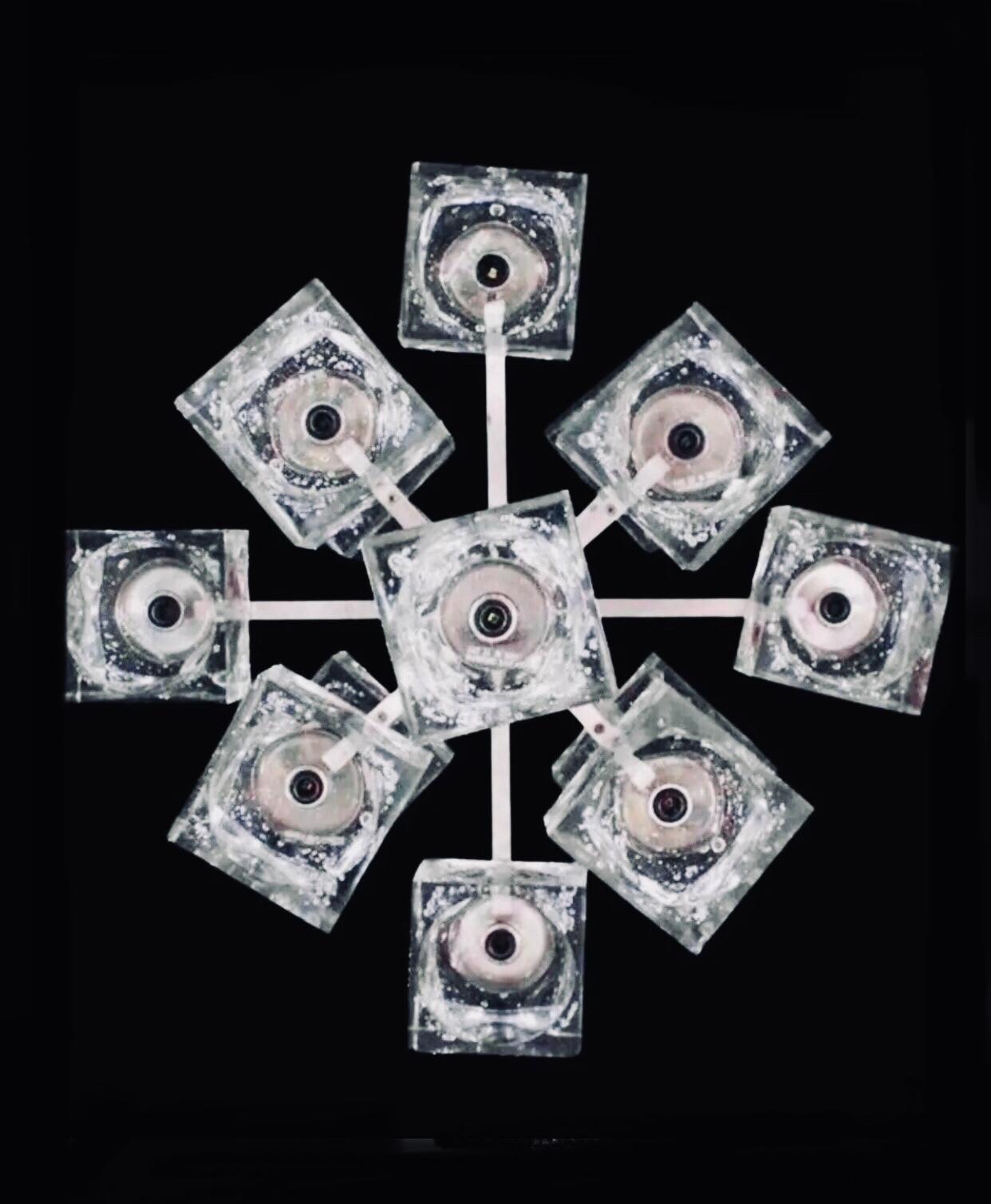 70s MCM Gaetano Sciolari 9 Light Chrome Ice Cube Chandelier Lightolier Italy For Sale 1