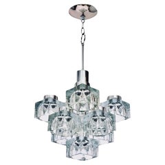 70s MCM Gaetano Sciolari 9 Light Chrome Ice Cube Chandelier Lightolier Italy