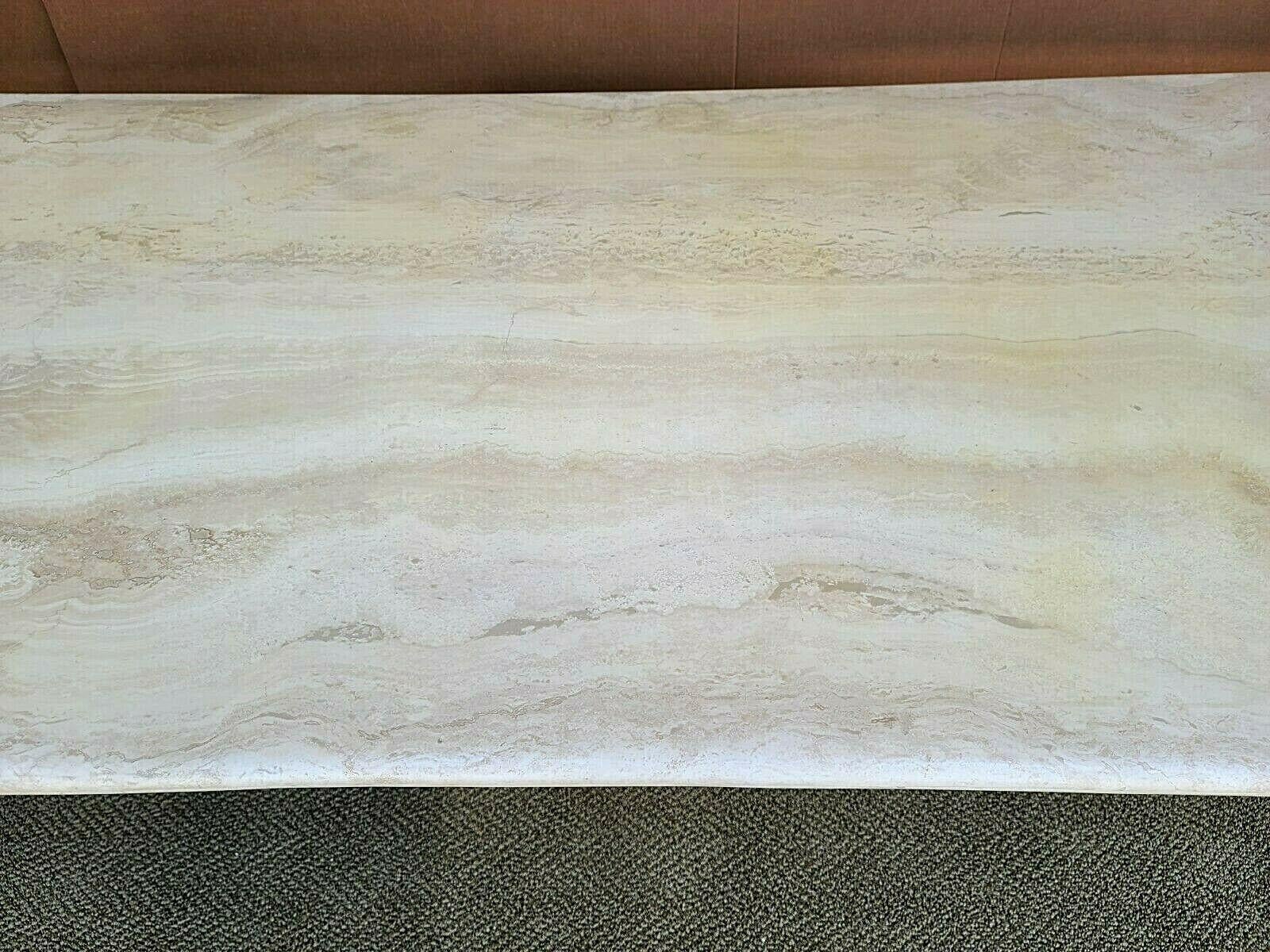 Hollywood Regency 70's MCM Italian Sculptural Polished Travertine Marble Dining Table 