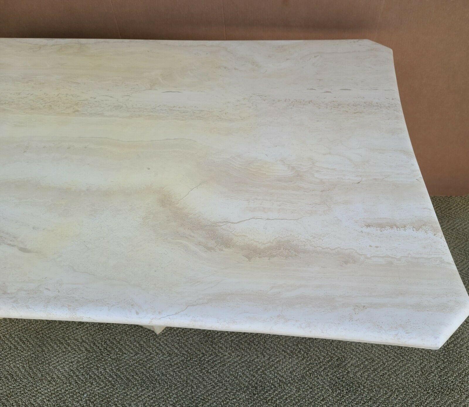 70's MCM Italian Sculptural Polished Travertine Marble Dining Table  In Good Condition In Lake Worth, FL