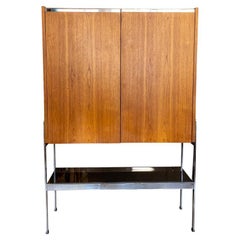 Vintage 70s Merrow Associates Cocktail Cabinet English by Richard Young Teak Wood Chrome