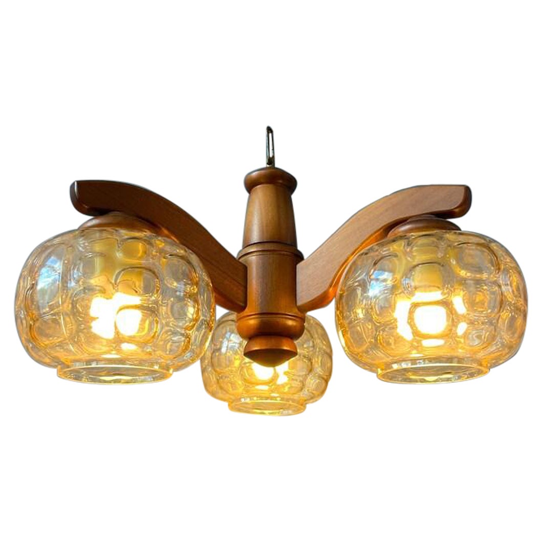 70s Mid Century German Clear Glass Chandelier Hanging Lamp, 1970's