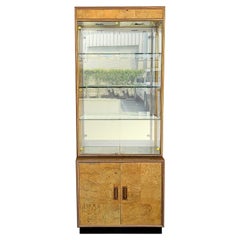70's Milo Baughman Style Henredon Scene Two Olive Burl Display Cabinet