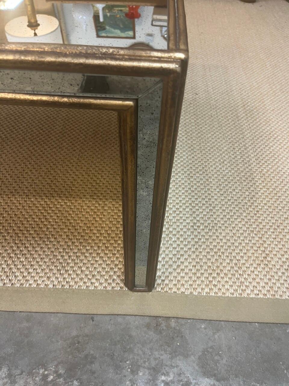 Gilt 70's Mirrored Waterfall Coffee Table For Sale