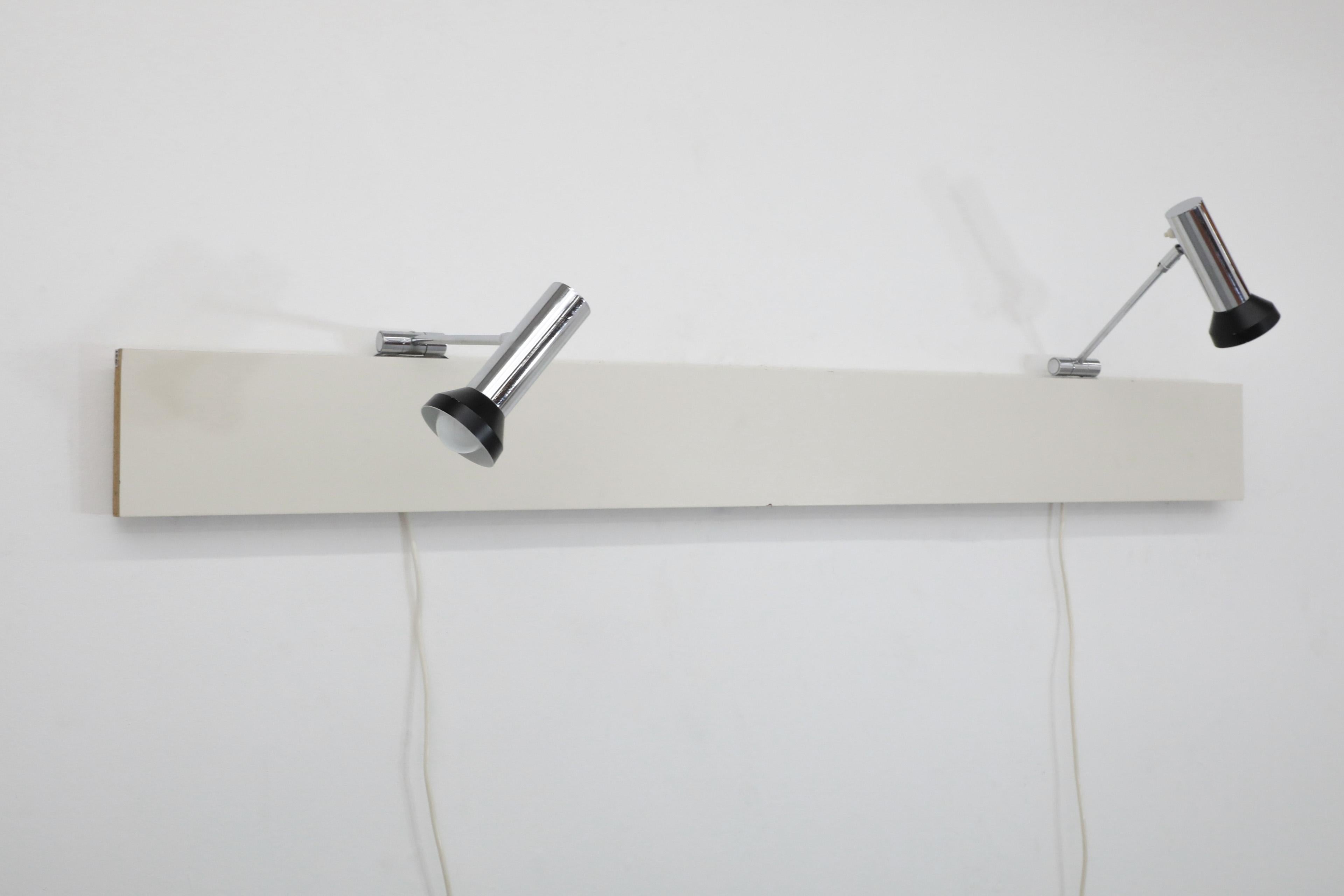 Late 20th Century 70'S MOD Chrome Two Piece Wall Mount Spotlights on White Lacquered Track For Sale