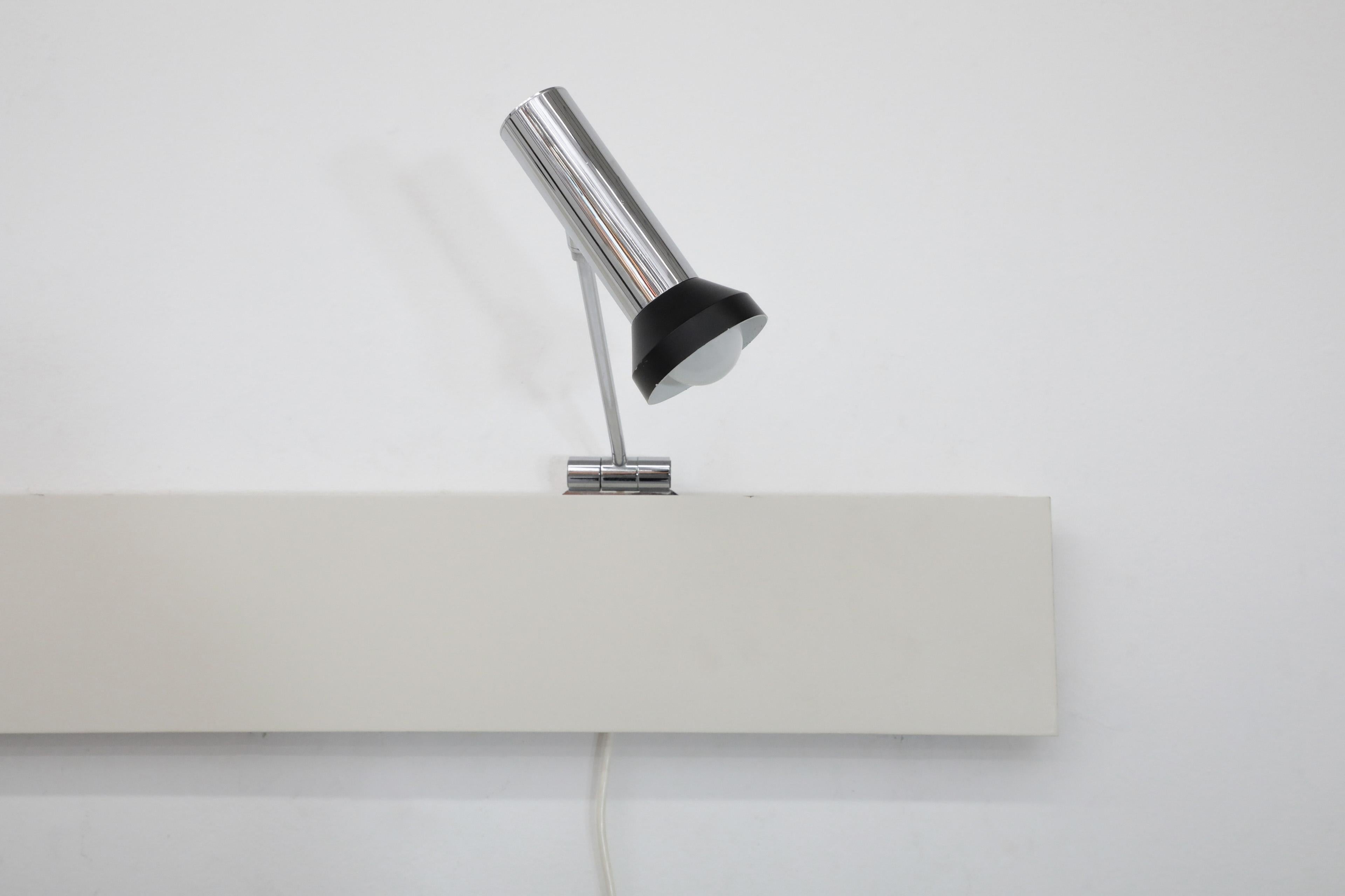 70'S MOD Chrome Two Piece Wall Mount Spotlights on White Lacquered Track For Sale 2