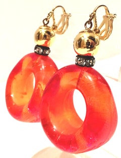 70'S MOD Gold Lucite "Doughnut Hole" Hoop Earrings