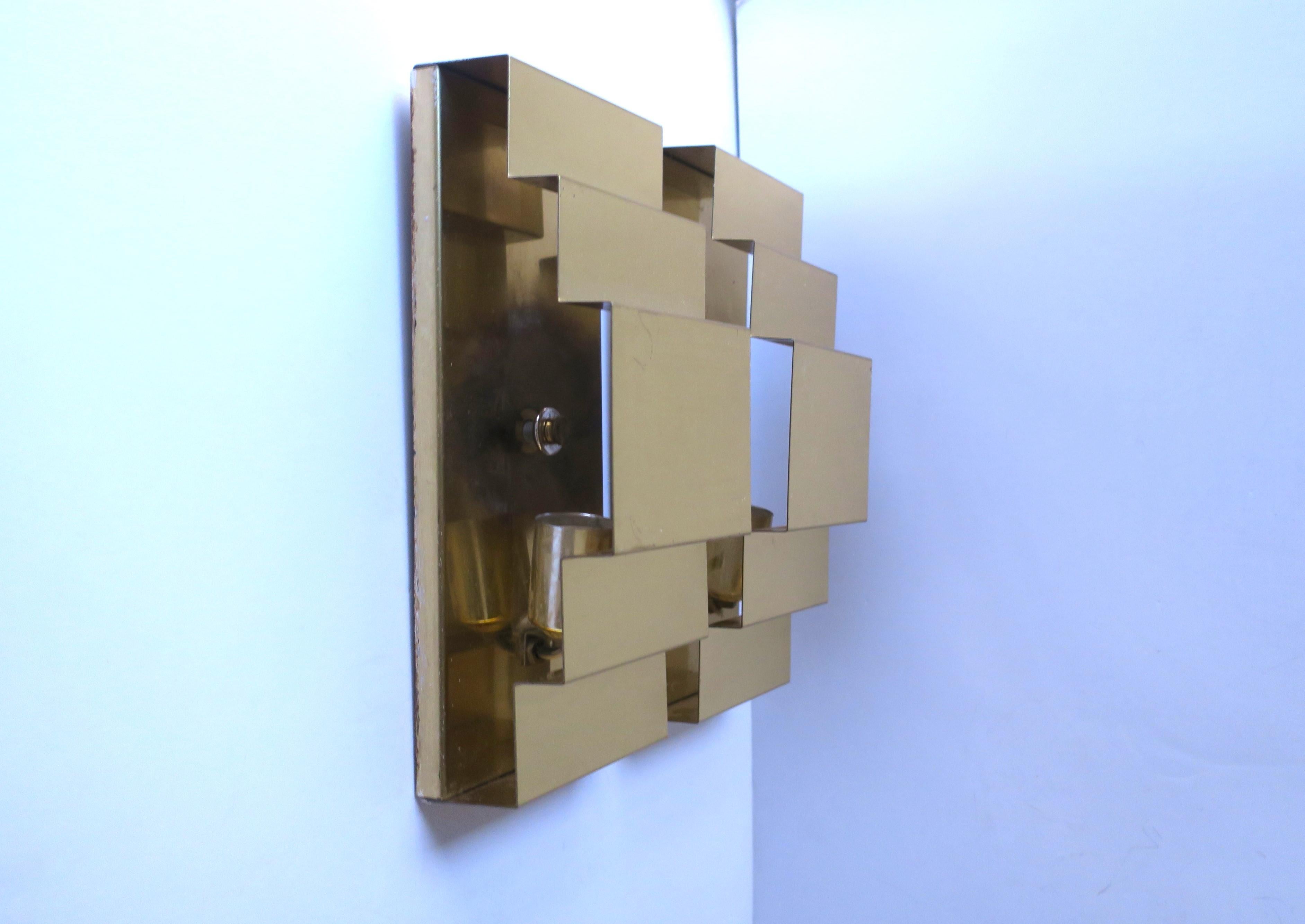 70s Modern Art Deco Brass Wall Sconces Paul Evans Style, circa 1970s For Sale 1