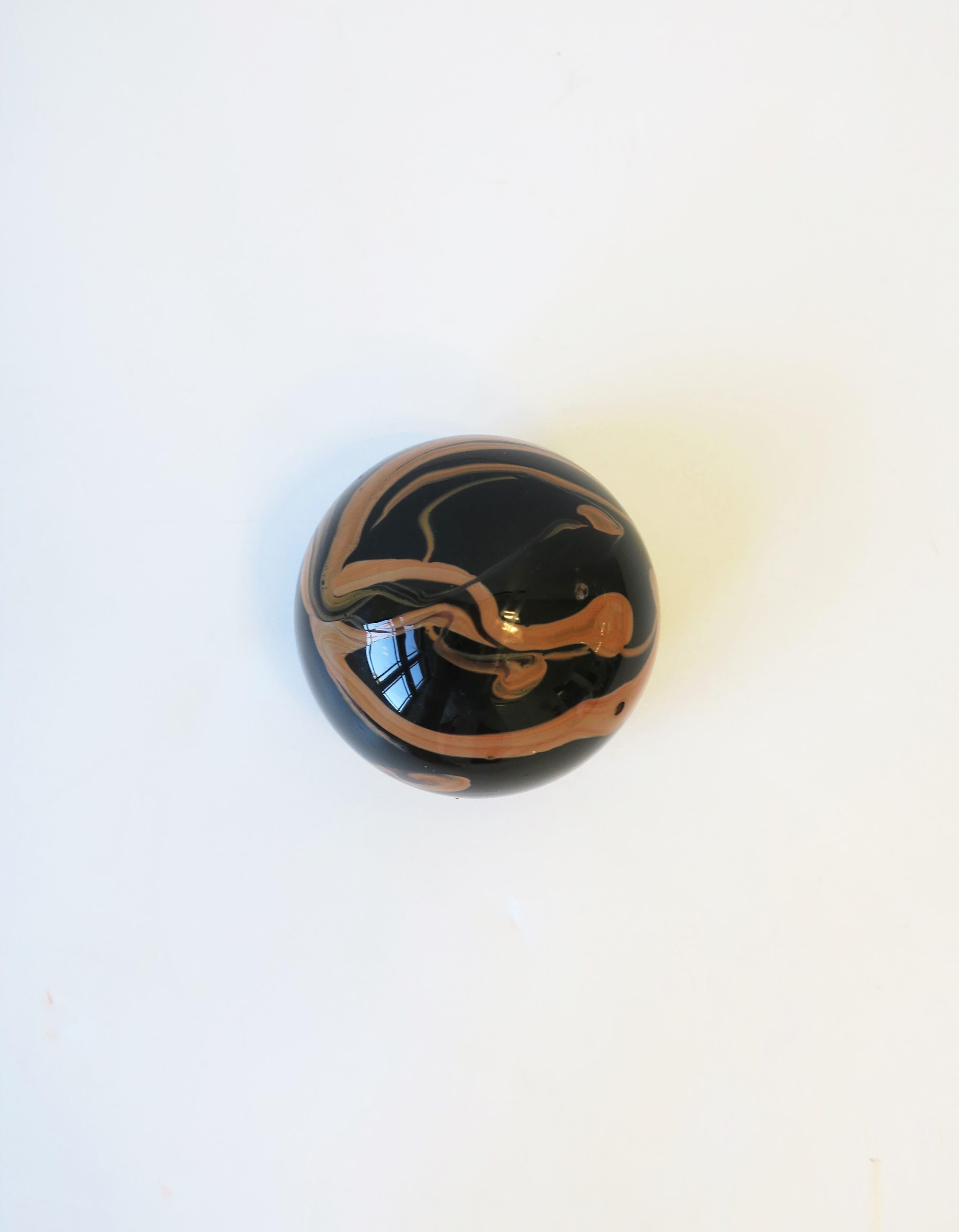 Post-Modern Black Art Glass Sphere Paperweight Decorative Object For Sale