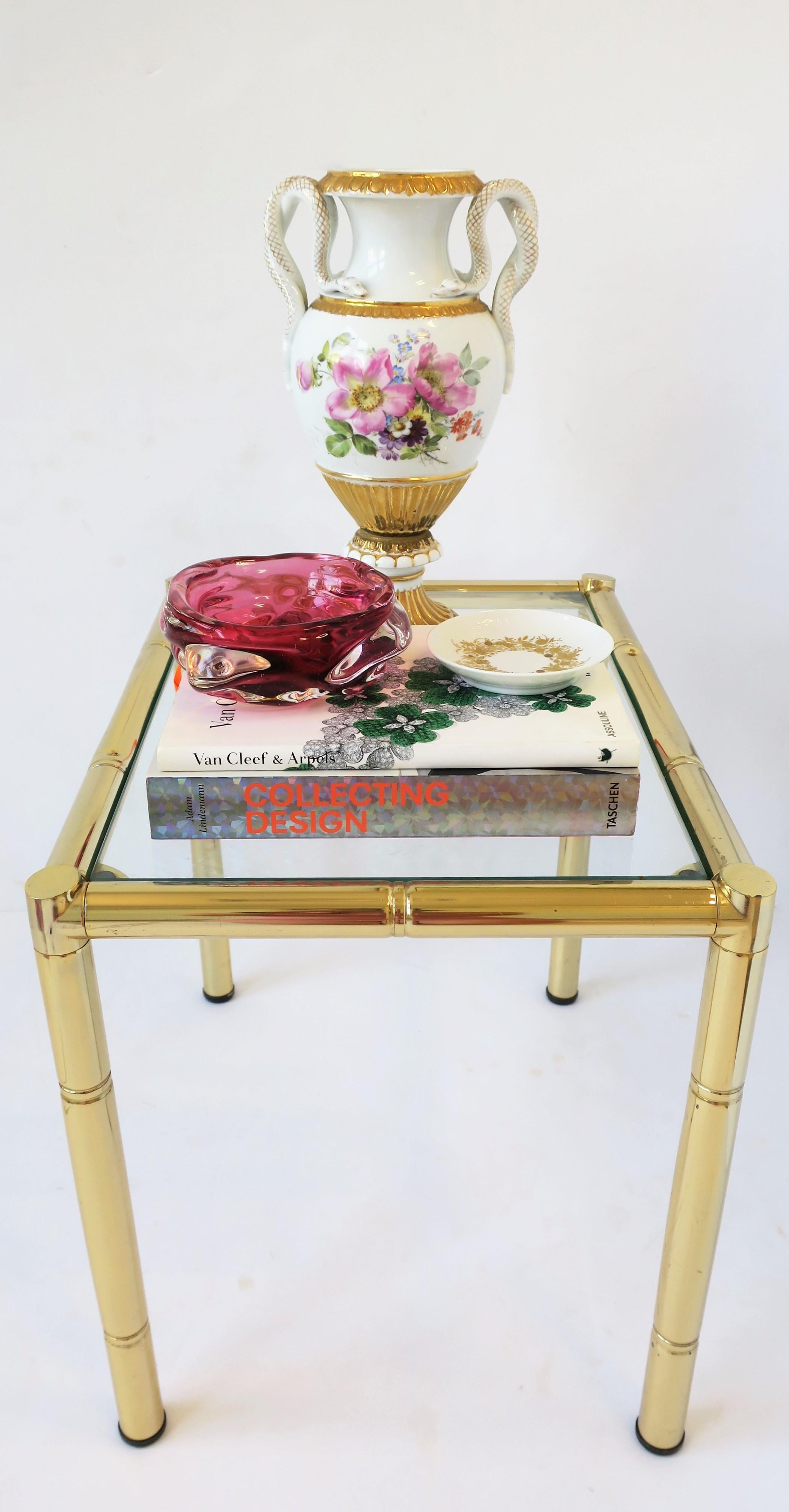 Late 20th Century Brass and Glass Bamboo-Esque Side or End Table, Small, 1970s For Sale