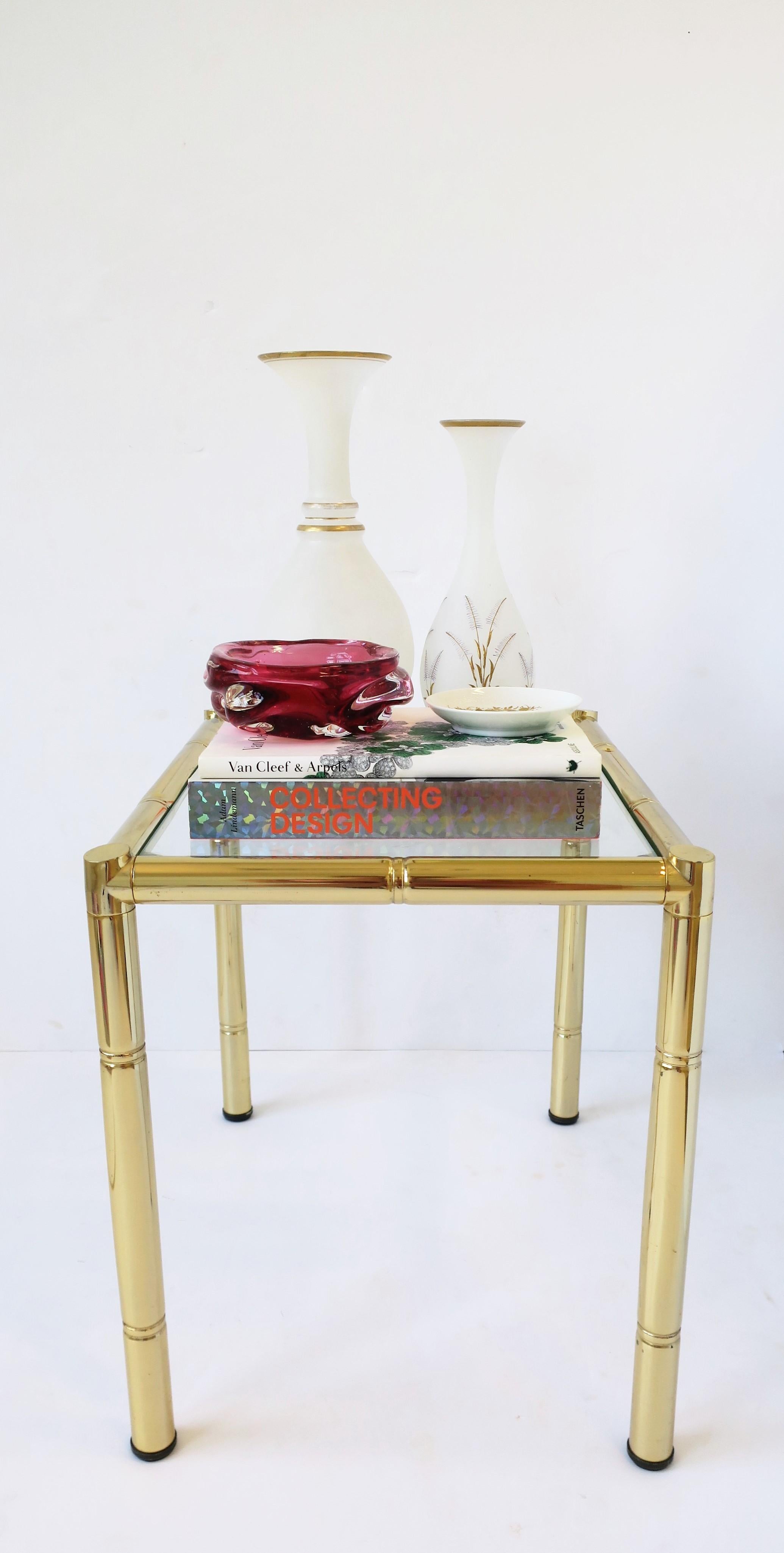 Brass and Glass Bamboo-Esque Side or End Table, Small, 1970s For Sale 1