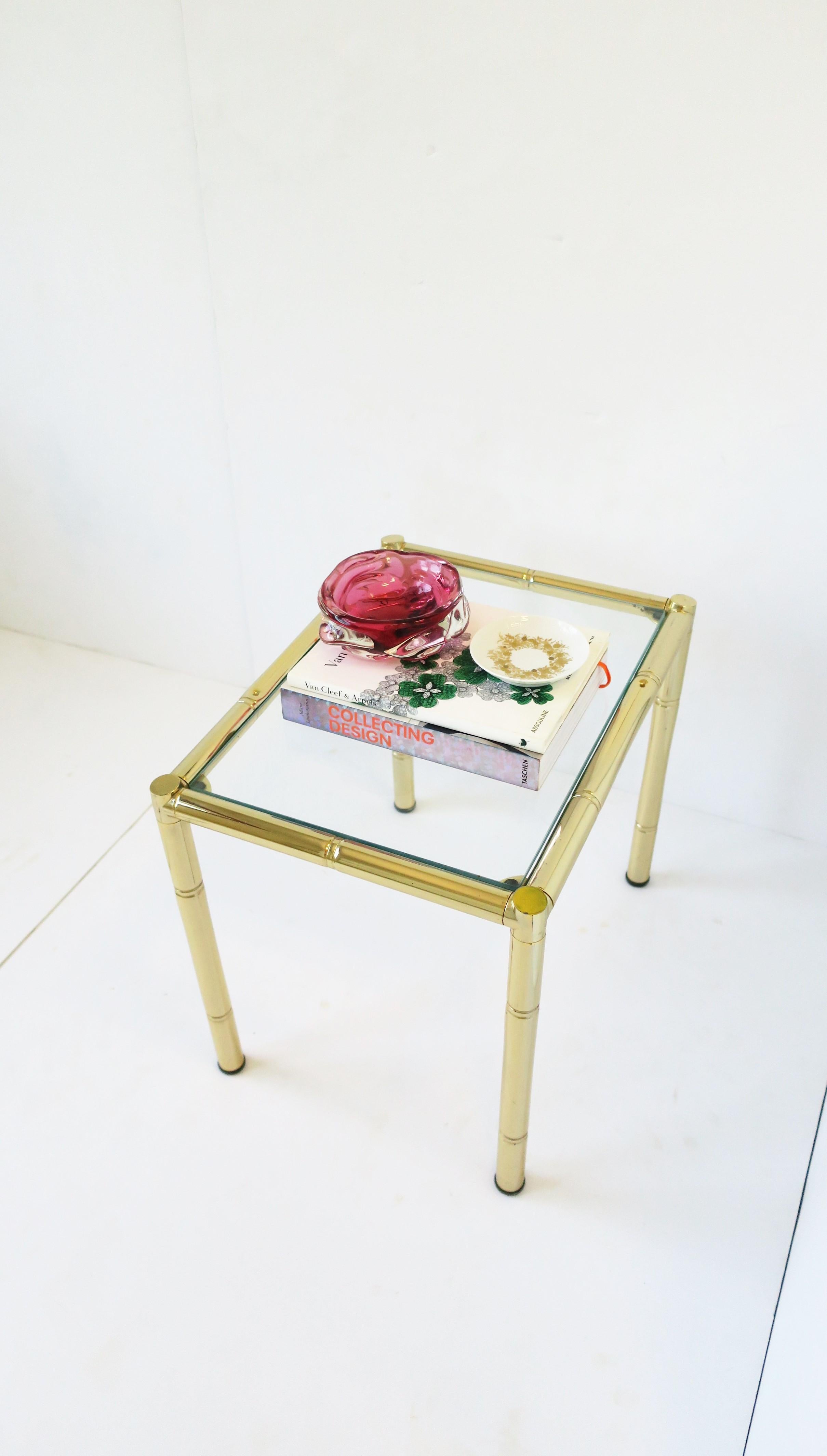 Plated Brass and Glass Bamboo-Esque Side or End Table, Small, 1970s For Sale