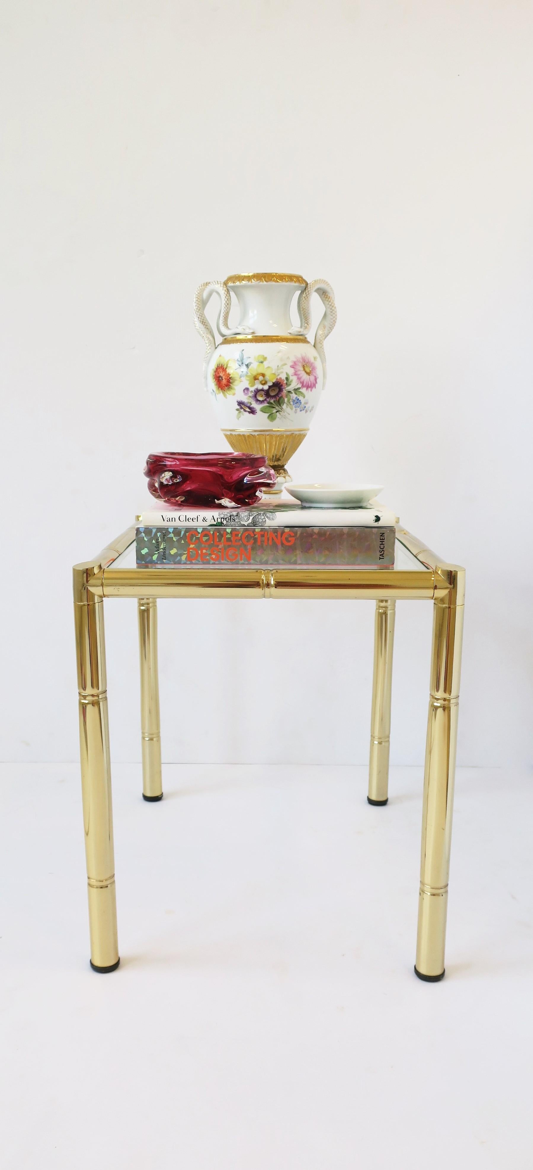Brass and Glass Bamboo-Esque Side or End Table, Small, 1970s In Good Condition For Sale In New York, NY