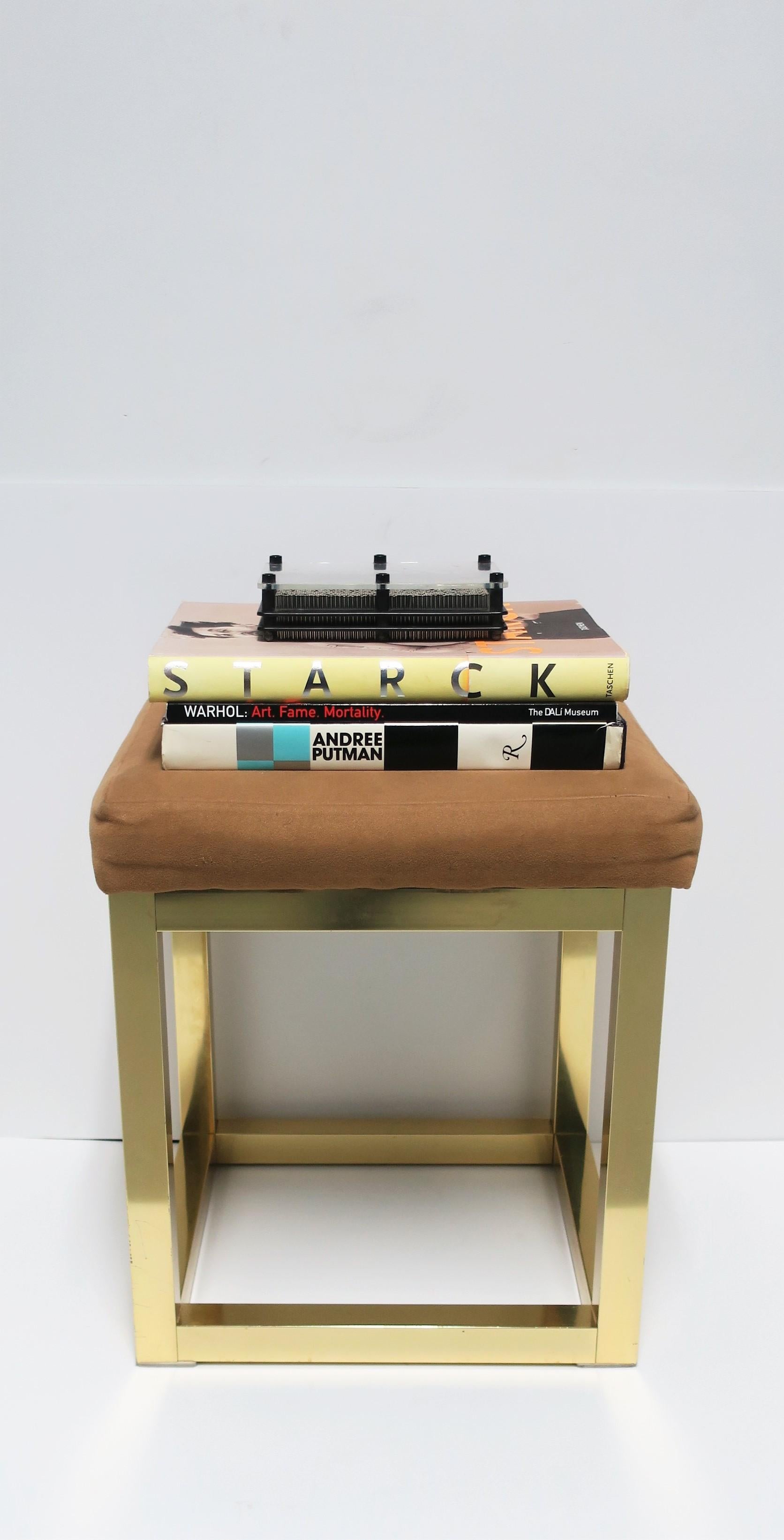 Upholstery 1970s Modern Brass Bench or Stool in the Style of Designer Paul Evans For Sale