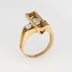 70s Movable Diamond Ring Vintage 18k Yellow Gold Sz 5.75 Geometric Jewelry