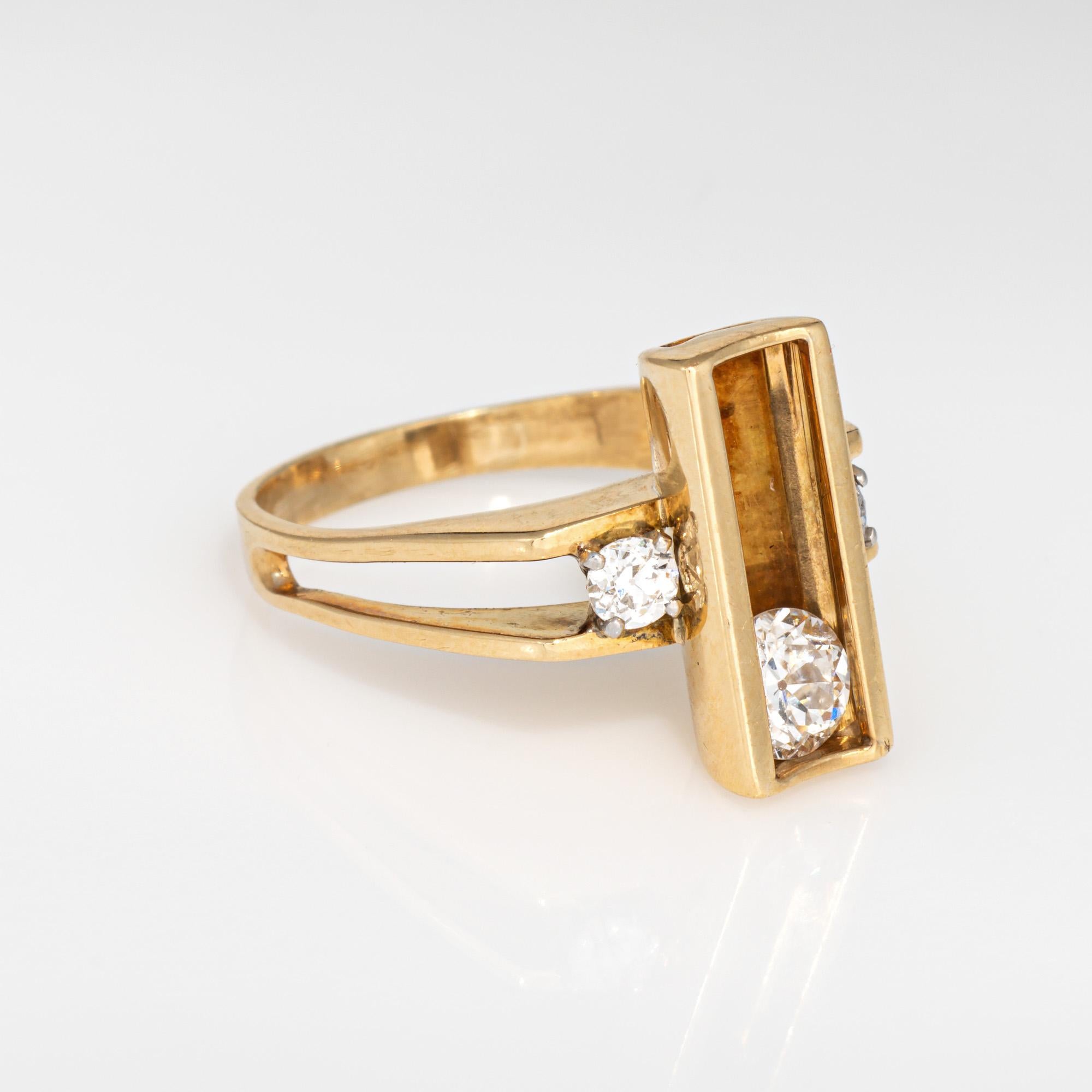 Modern 70s Movable Diamond Ring Vintage 18k Yellow Gold Sz 5.75 Geometric Jewelry